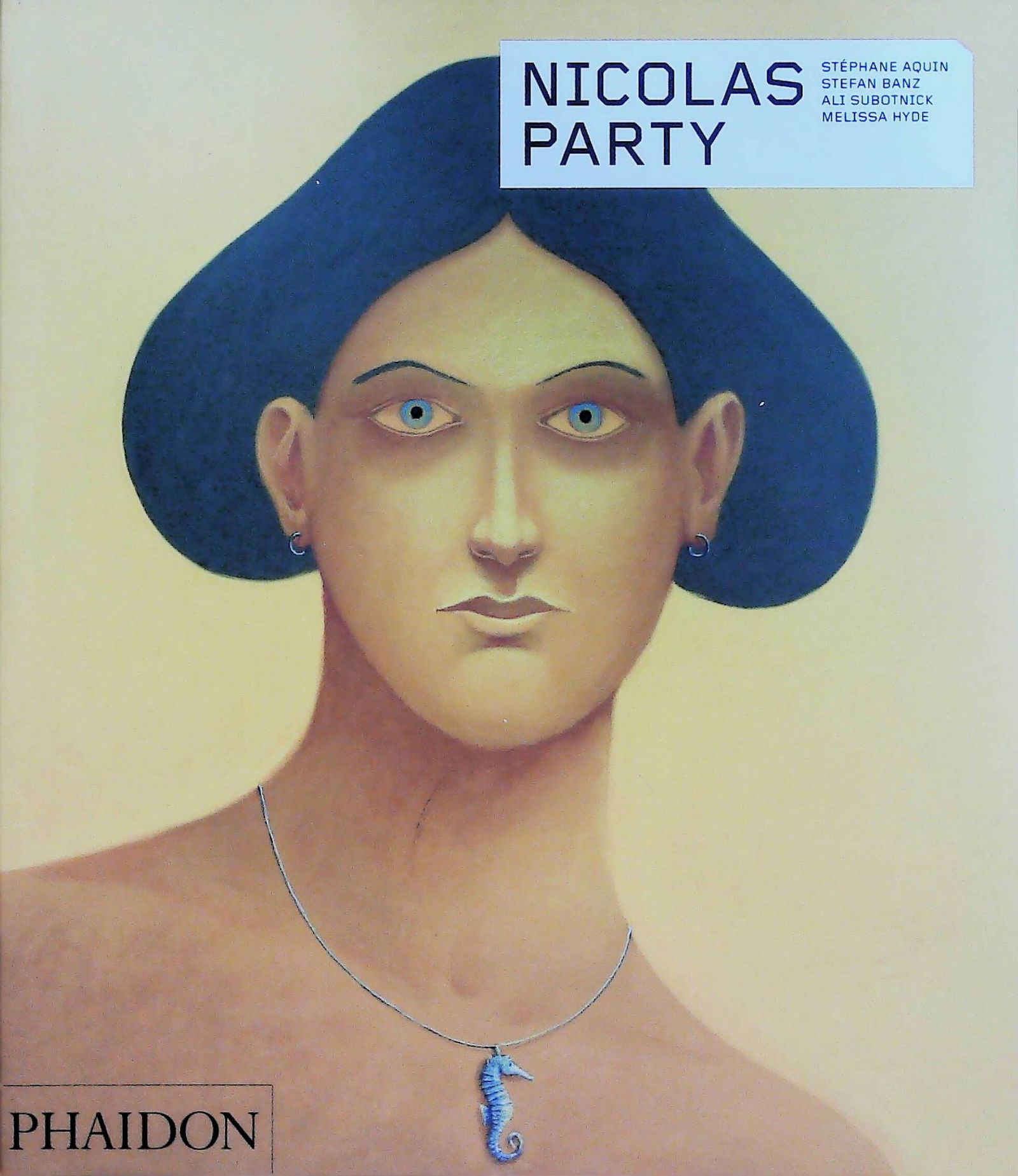 Nicolas Party Monograph Published by Phaidon, includes a Dedication: A 2022 softcover art monograph titled "NICOLAS PARTY," published by Phaidon, with contributions by Stephane Aquin, Stefan Banz, Ali Subotnick, and Melissa Hyde. The front cover features a stylized, mo