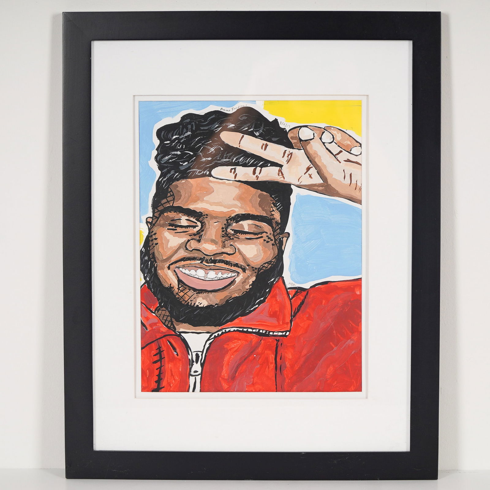 Amma Fordjour, Gouache on Paper, Portrait of Singer Khalid, Signed: Vibrant gouache on paper by visual artist, graphic artist, and musician Amma Fordjour, dated 5/6/17, depicting a cheerful portrait of American singer and songwriter Khalid. The artwork captures the ar