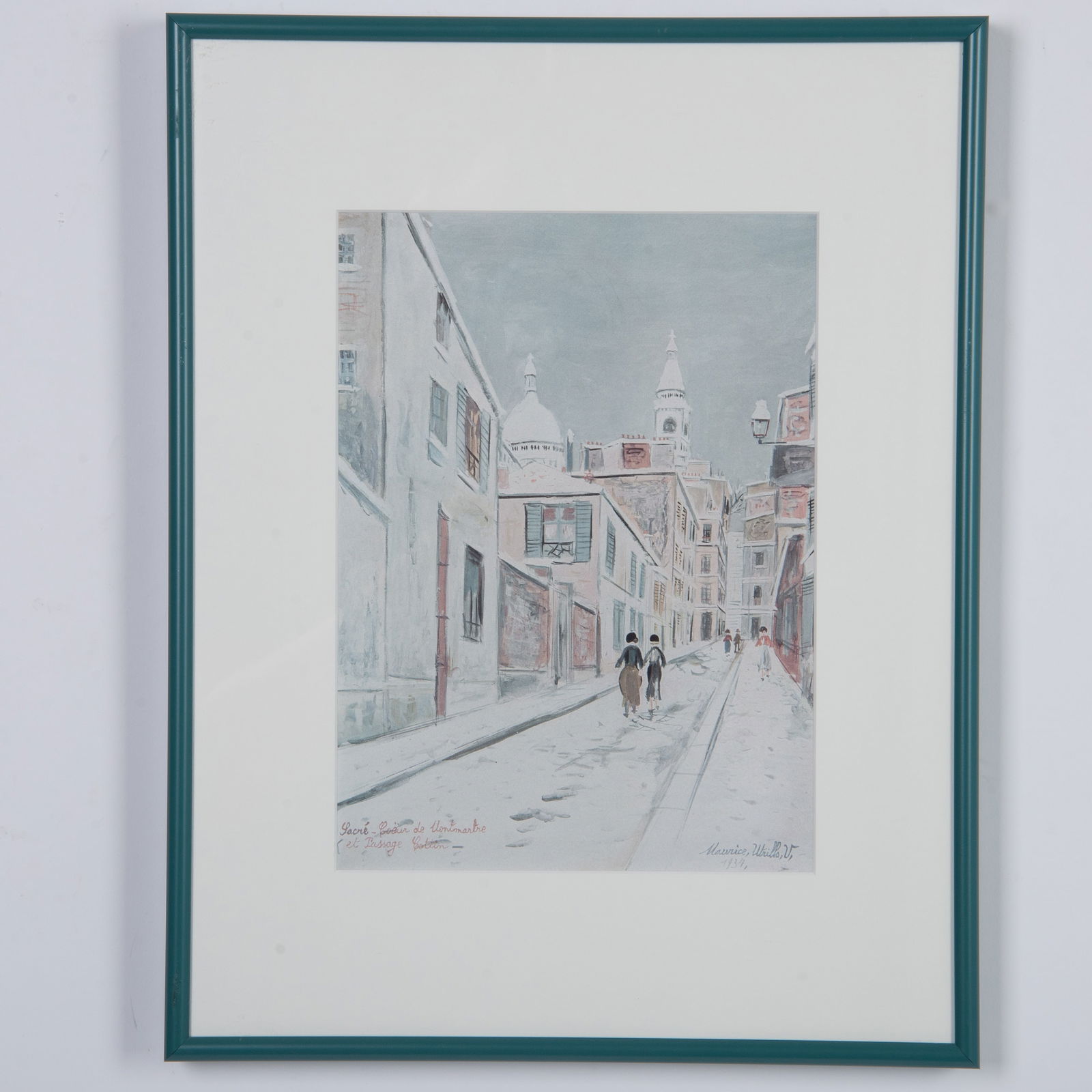 After Maurice Utrillo, Color Offset Lithograph on Paper: Full-color offset lithograph on paper depicting a Street Scene in Montmartre after School de Paris artist Maurice Utrillo's original oil painting. Signature in plate on lower right: Maurice Utrillo, V