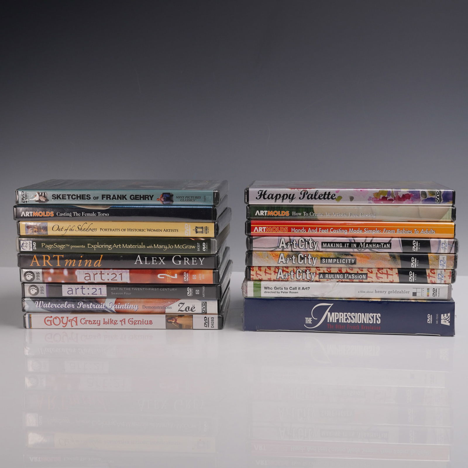 17pc Art Documentary & Instructional DVD Collection: This 17-piece collection of art-focused DVDs spans documentaries, artist profiles, and instructional guides, offering a rich resource for art enthusiasts and creators alike. The set includes acclaimed