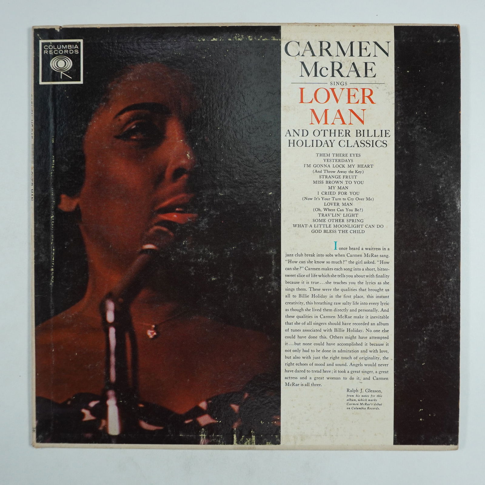 Carmen McRae Sings 'Lover Man' and Other Billie Holiday Classics: This vintage LP features the iconic jazz singer Carmen McRae performing a collection of Billie Holiday classics. The record, released by Columbia Records (CL 1730), includes tracks such as "Lover Man,