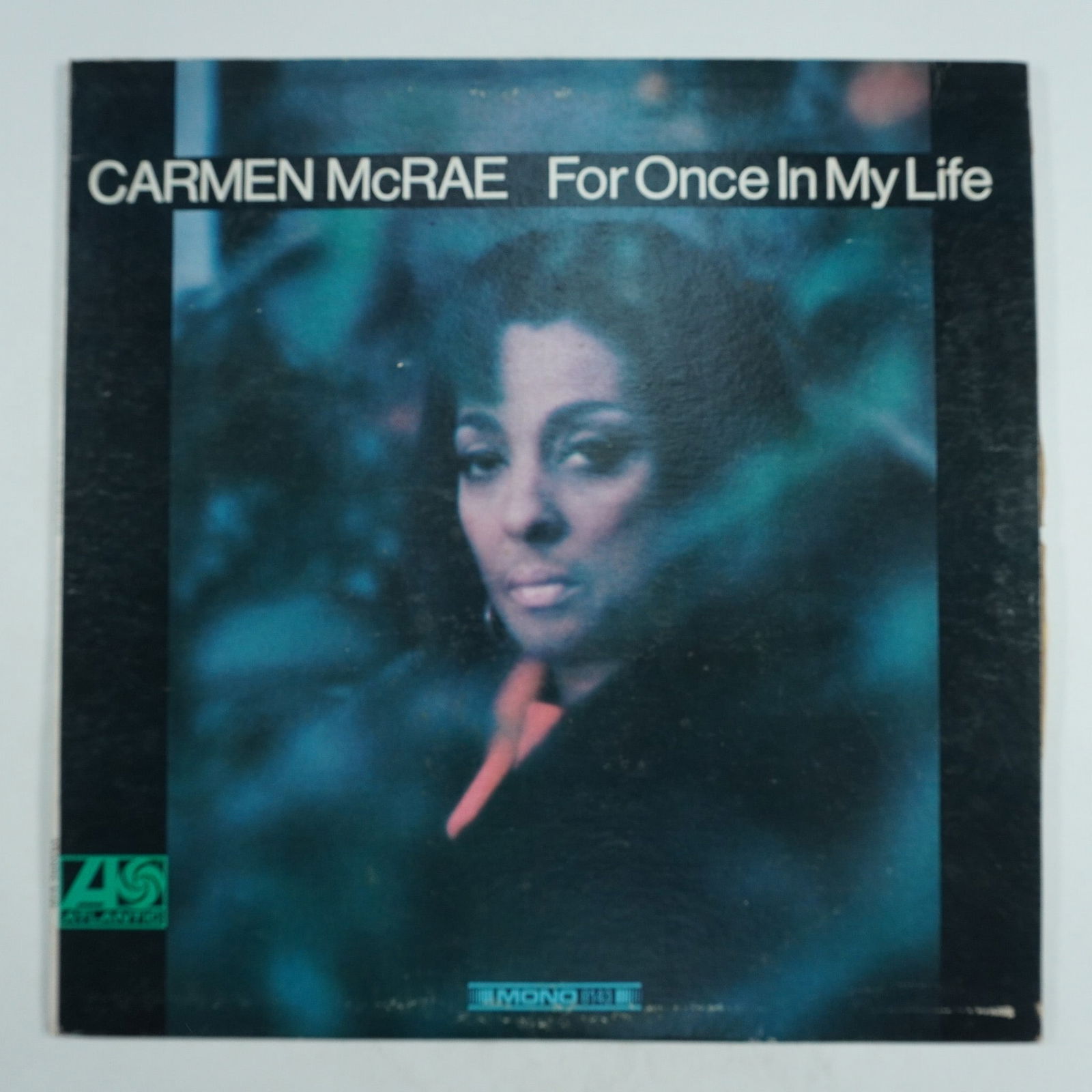 Carmen McRae Vinyl Record, "For Once in My Life," Atlantic: This vintage vinyl record features the legendary jazz singer Carmen McRae on her album For Once in My Life. Released by Atlantic Records (8143) in mono, this LP showcases McRae's soulful voice alongsi