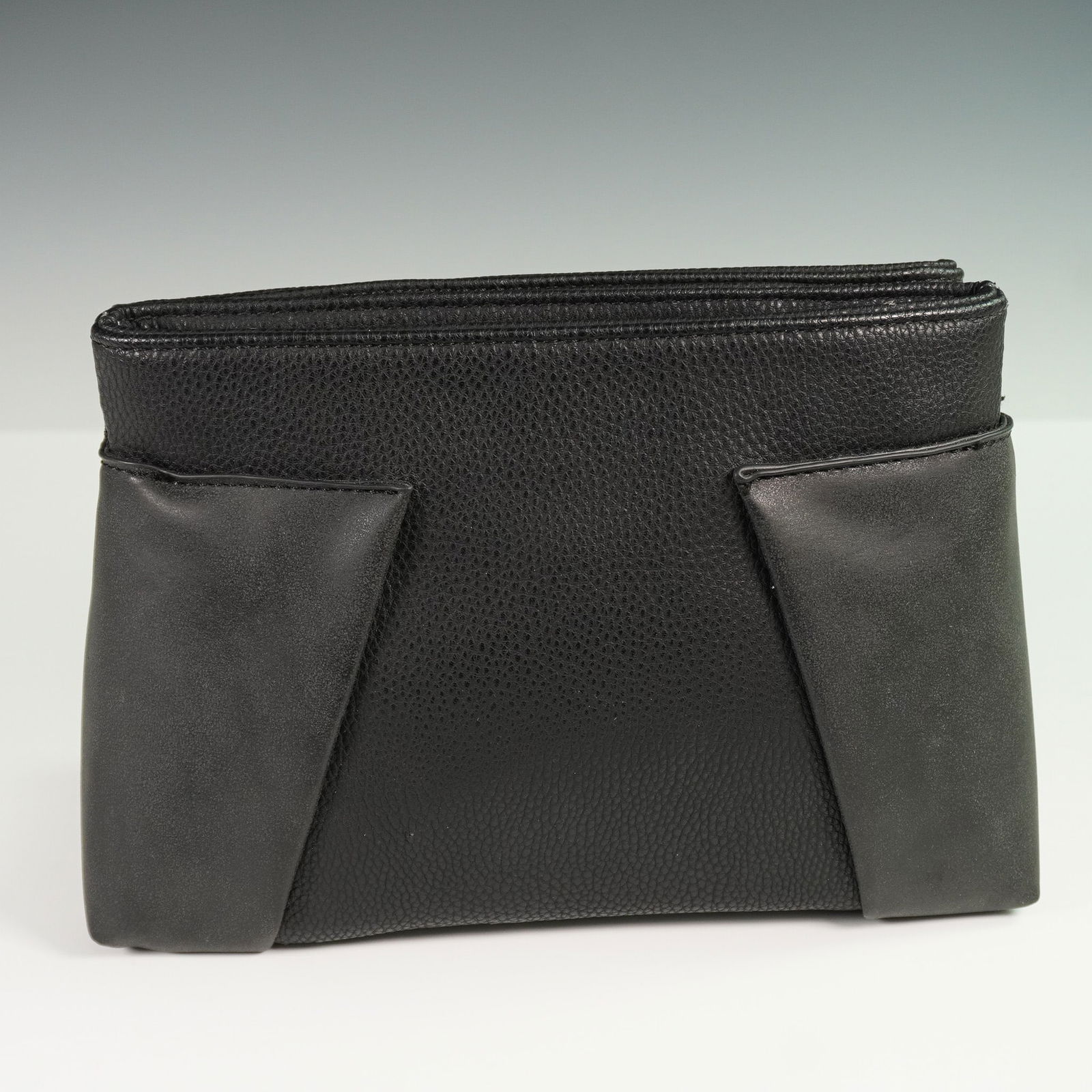 Black Faux Leather Double-Zip Clutch Bag with Striped Lining (1 of 5)
