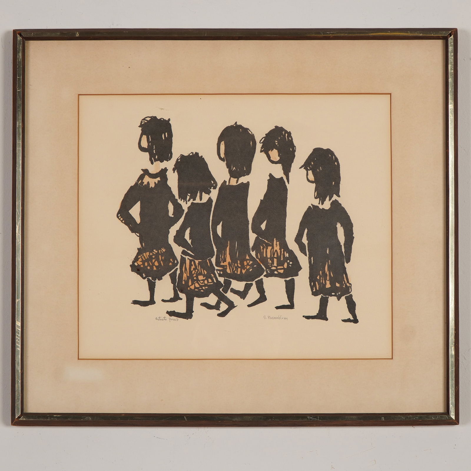 Sadie Rosenblum, Hand-Colored Lithograph on Paper, Five Strollers, Signed (1 of 4)