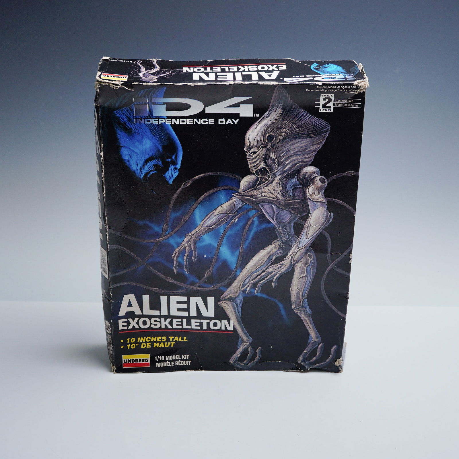 Independence Day Alien Exoskeleton Model Kit: Independence Day Alien Exoskeleton model kit by Lindberg, No. 77312. This 1:10 scale plastic model kit features a highly detailed representation of the alien exoskeleton from the 1996 film "Independen
