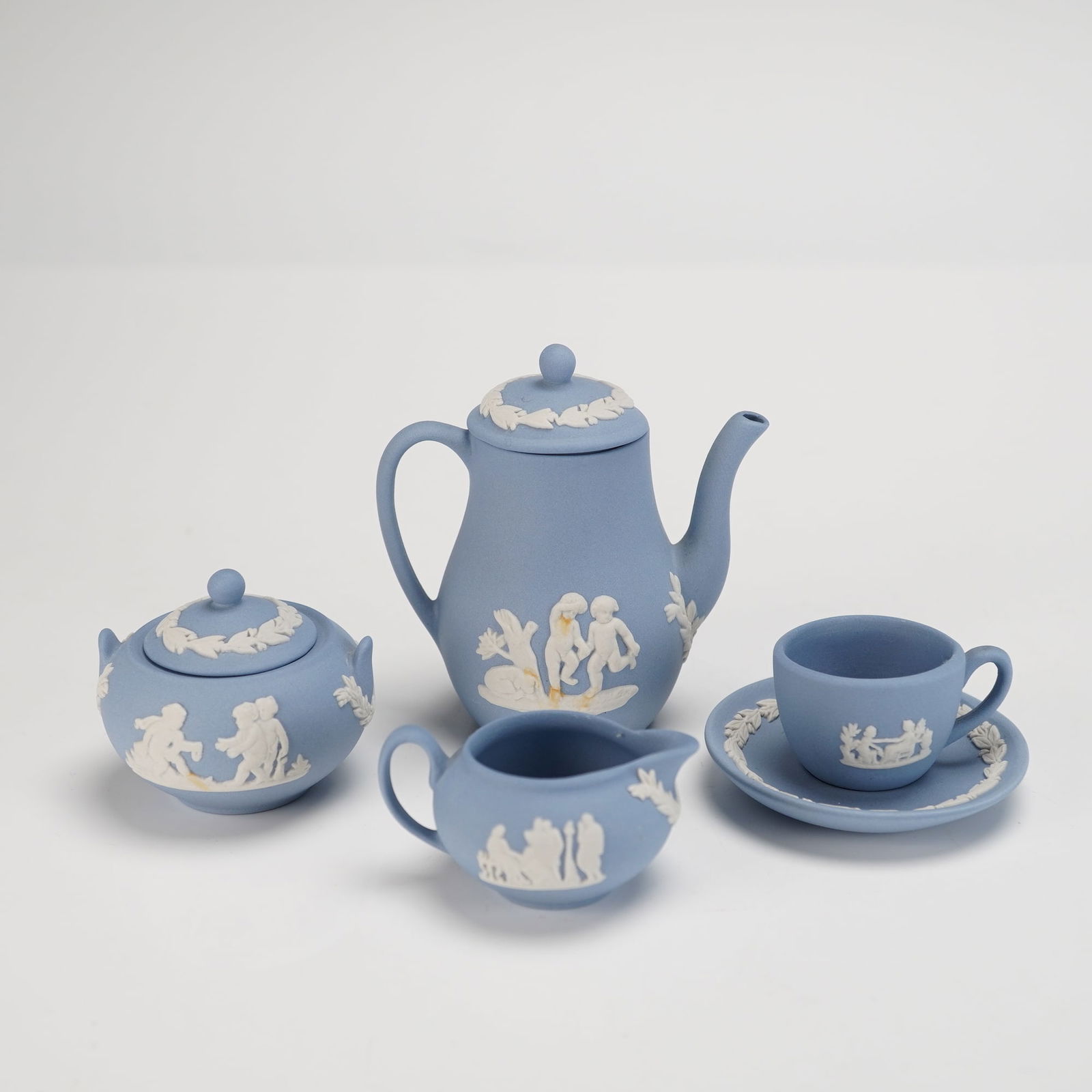 5pc Wedgwood Blue Jasperware Miniature Tea Set (1 of 3)