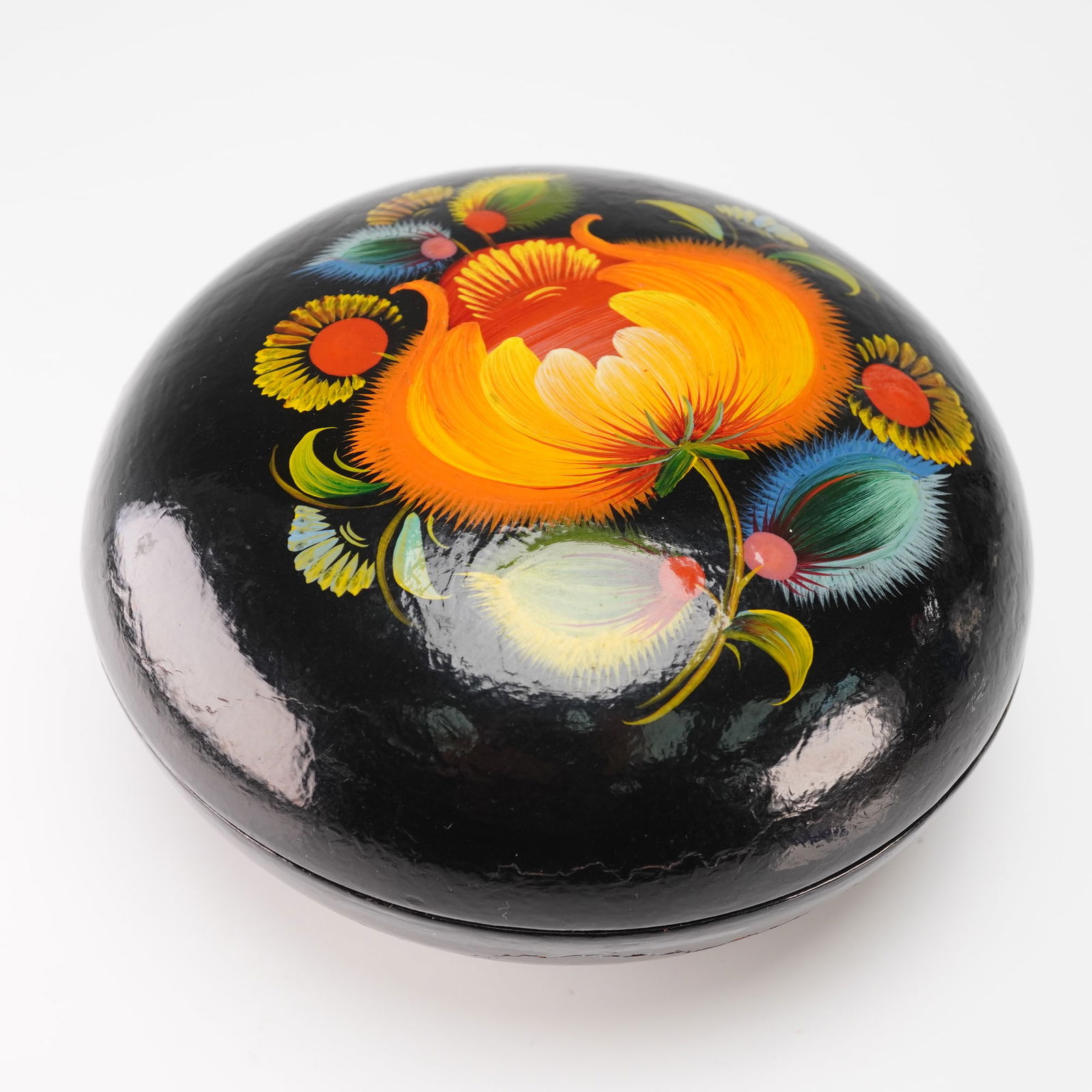 Ukrainian Petrykivka Art Hand-Painted Lacquer Wooden Lidded Box (1 of 4)