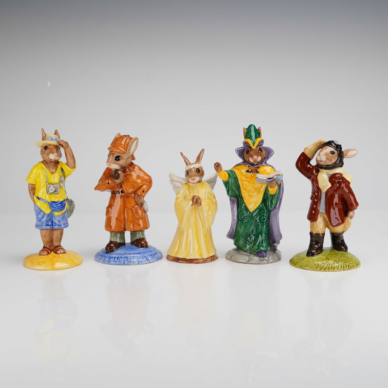 5pc Royal Doulton Bunnykins Figurines Mystic Tourist Detective Airman Angel (1 of 3)