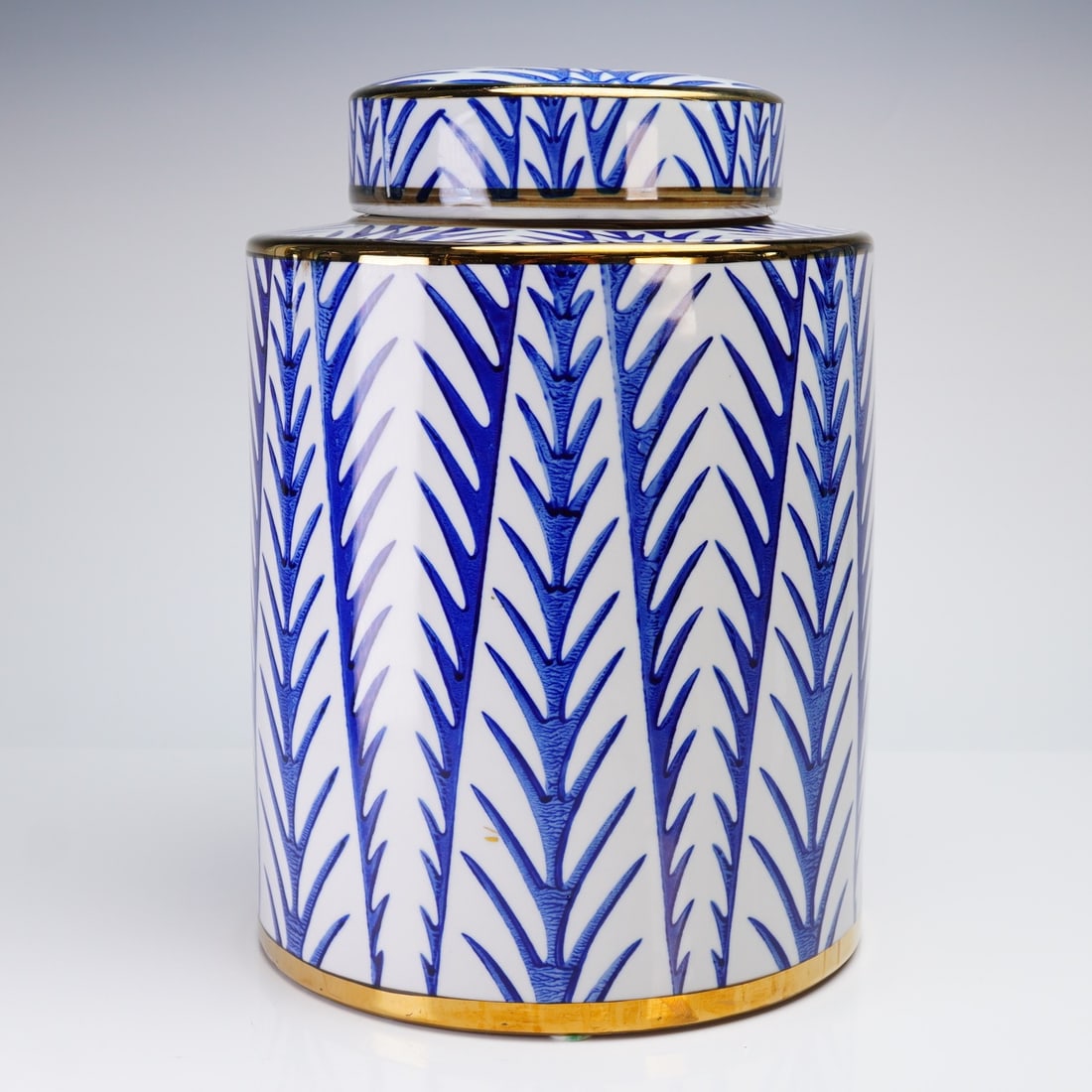 Blue & White Chevron Frond Porcelain Canister Jar with Lid (1 of 5)