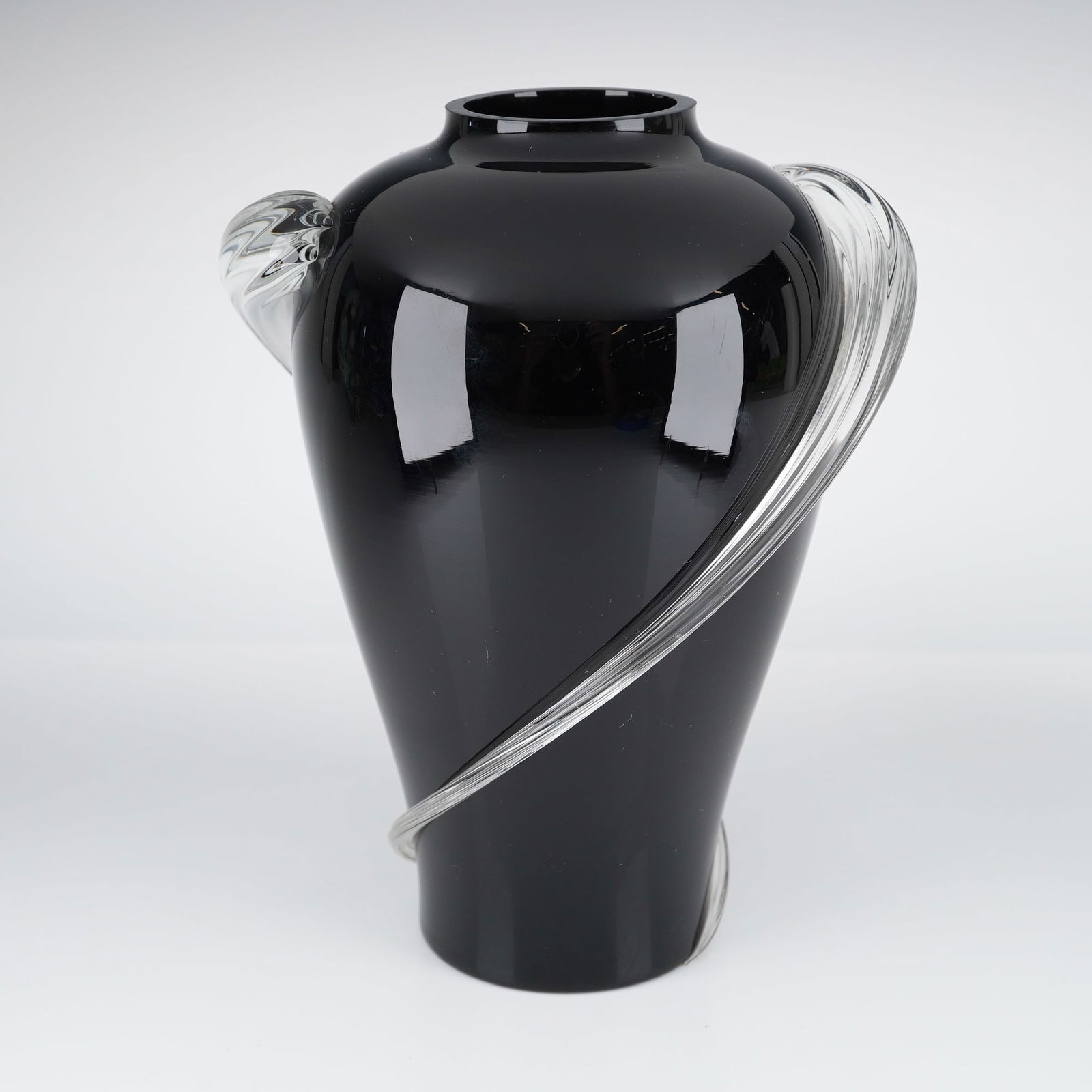 Twos Company Black Amethyst Glass Vase w/ Clear Swirl Overlay (1 of 5)