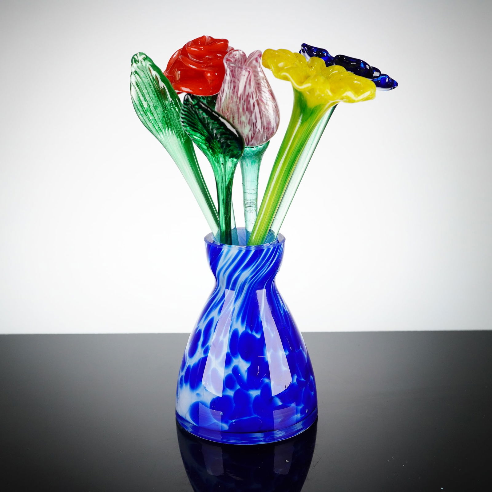 7pc Red Co. Art Glass Flower Bouquet and Vase (1 of 4)