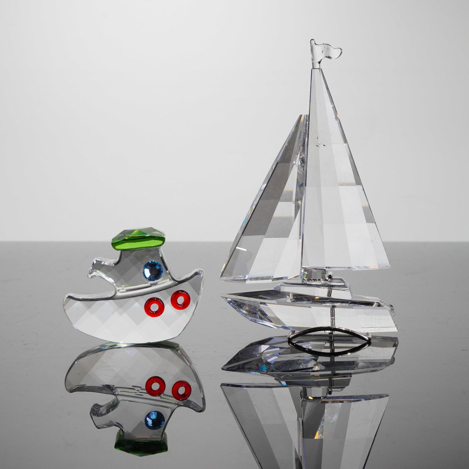 2pc Swarovski Crystal Sailboat and Tommy the Tugboat Figurines (1 of 6)