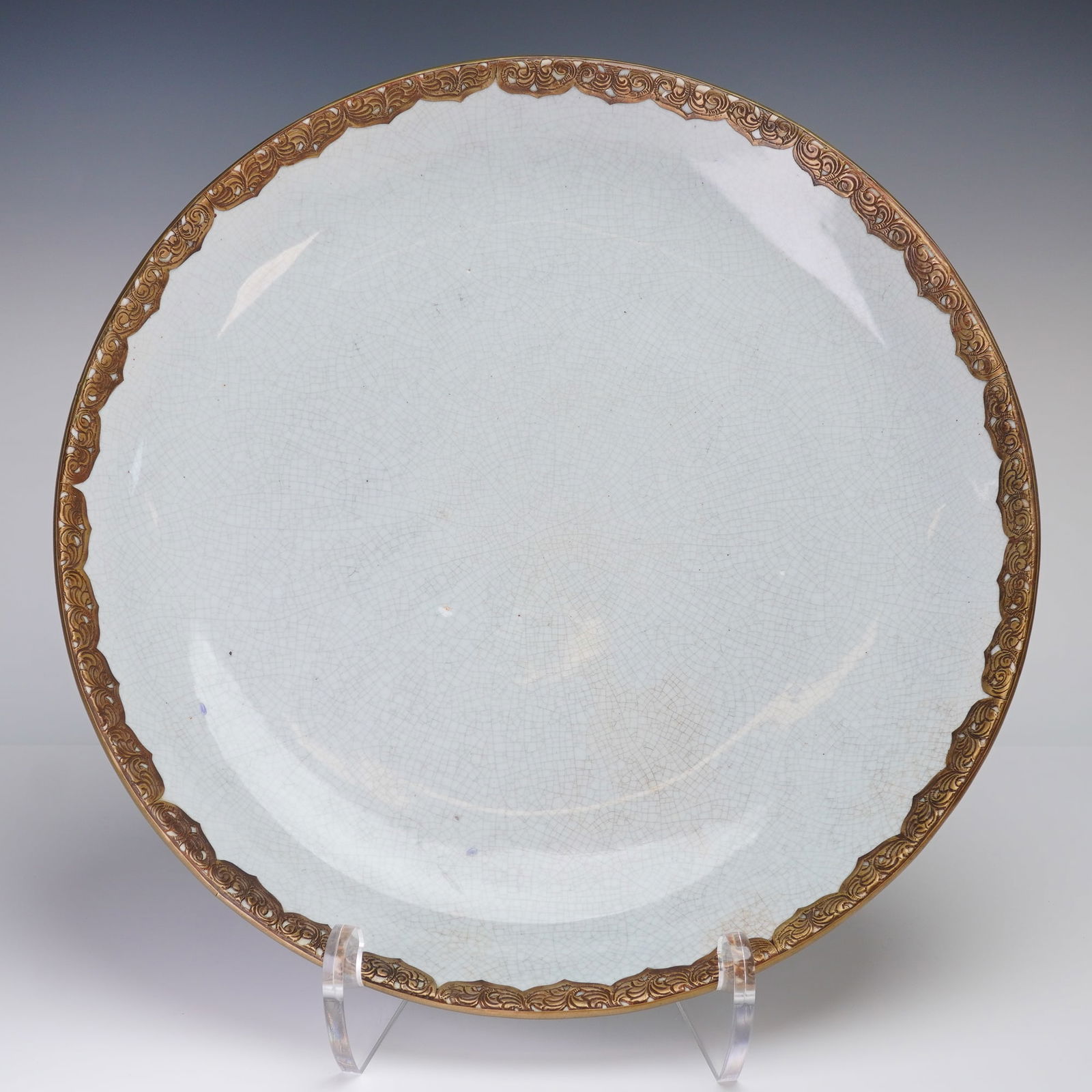 Metal-Mounted Crackle-Glazed Ceramic Charger (1 of 5)