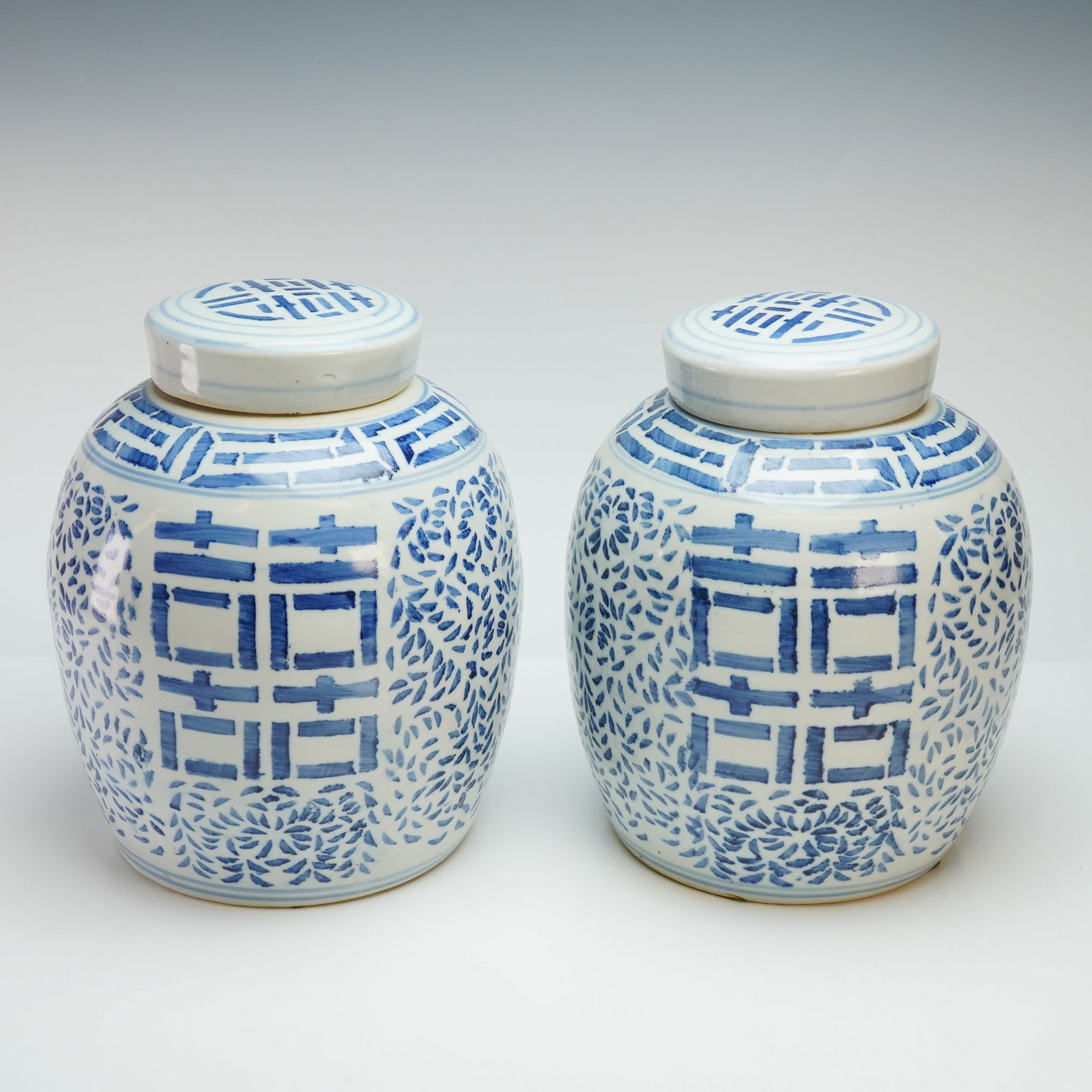 Pair of Chinese Blue and White Double Happiness Ginger Jars (1 of 5)