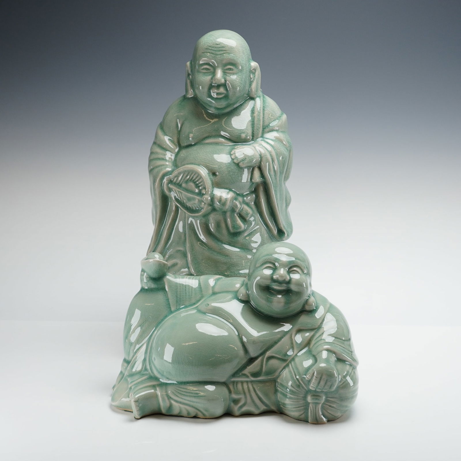 2pc Chiang Mai Thailand Baan Celadon Ceramic Sculptures of Buddha (1 of 4)