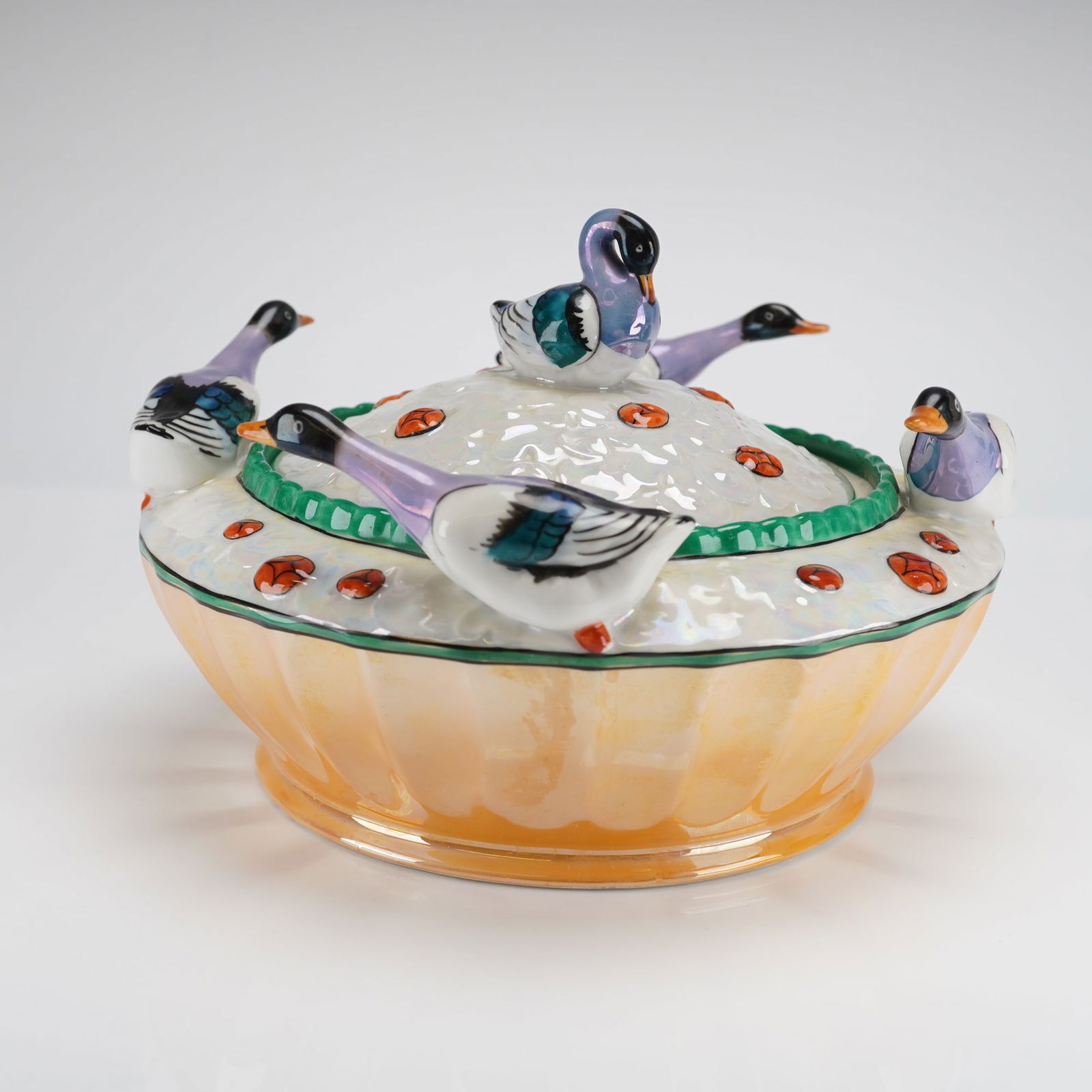 Noritake Japan Hand Painted Luster Glazed Covered Bowl w/ Duck Decoration (1 of 5)
