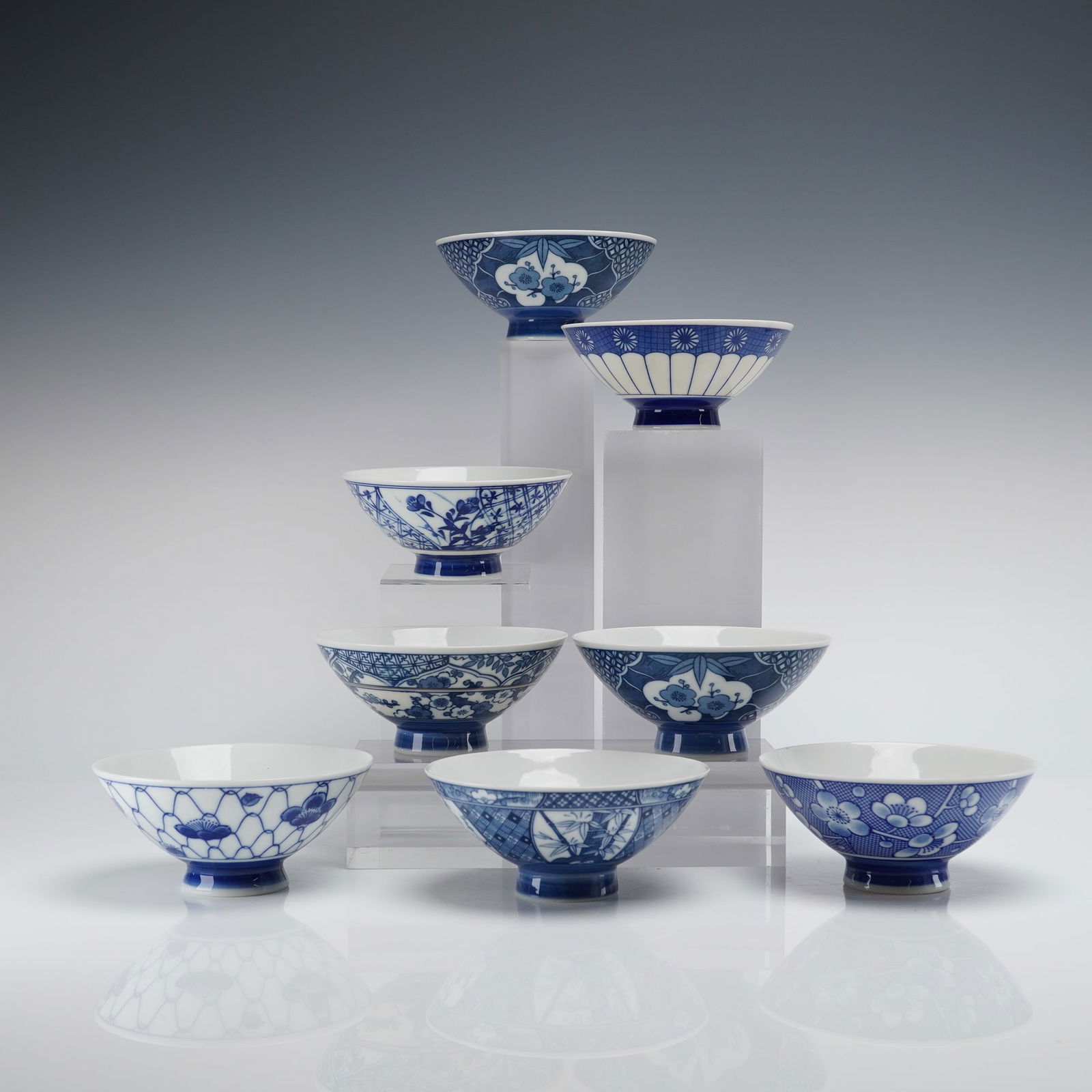 8pc Japanese Blue and White Sometsuke Porcelain Rice Bowls (1 of 4)