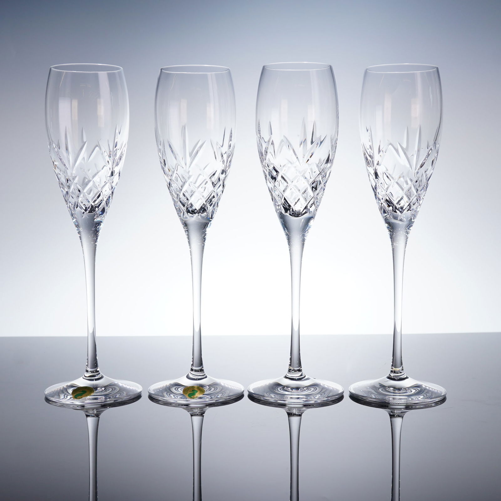 4pc Waterford Plaza Cut Crystal Champagne Flutes (1 of 5)