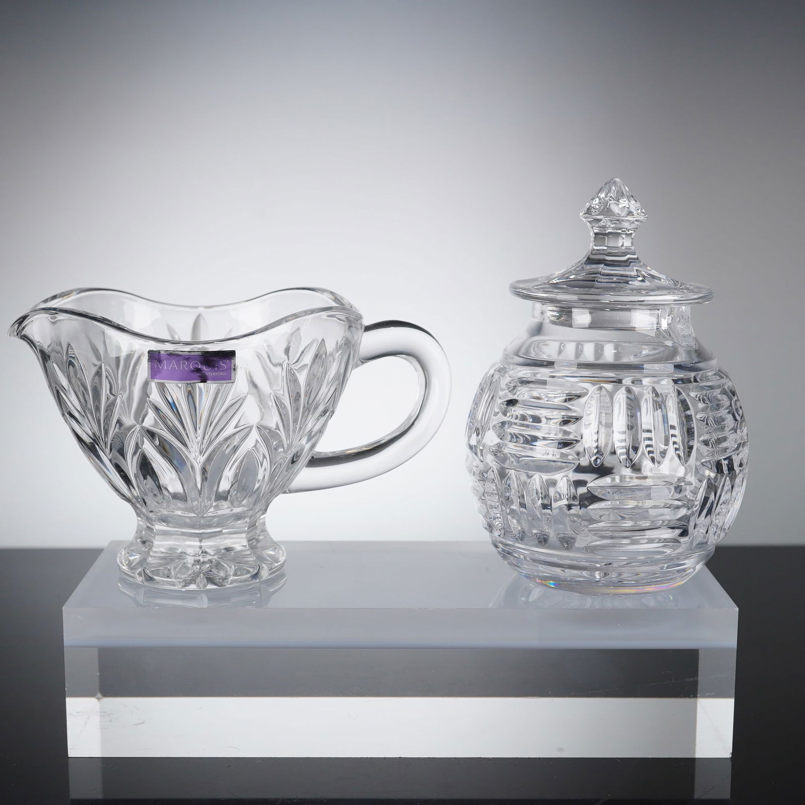 2pc Marquis by Waterford Lead Crystal Creamer and Honey Pot w/ Lid (1 of 5)