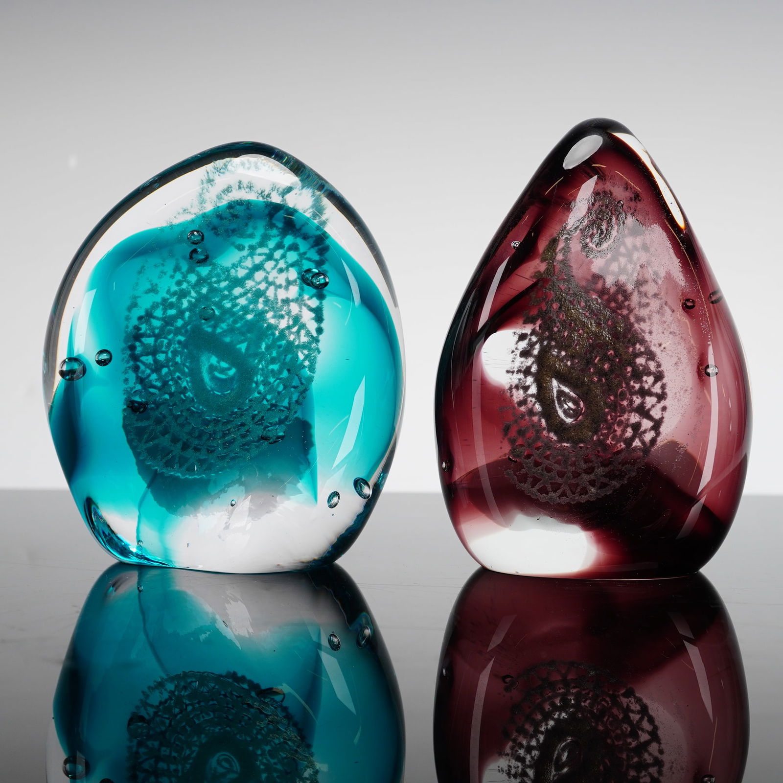 2pc Caithness Art Glass Paperweights, Paisley Twists (1 of 5)