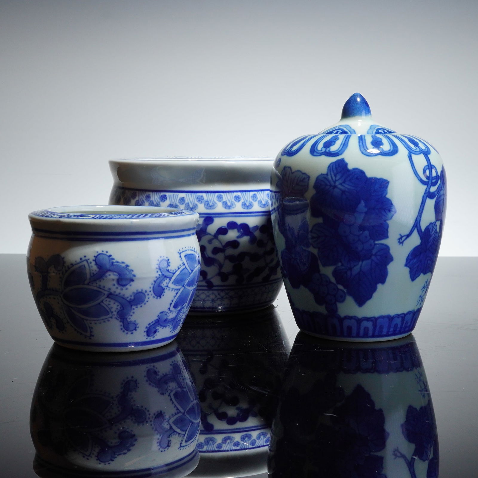 3pc Chinese Blue and White Porcelain Wares (1 of 5)