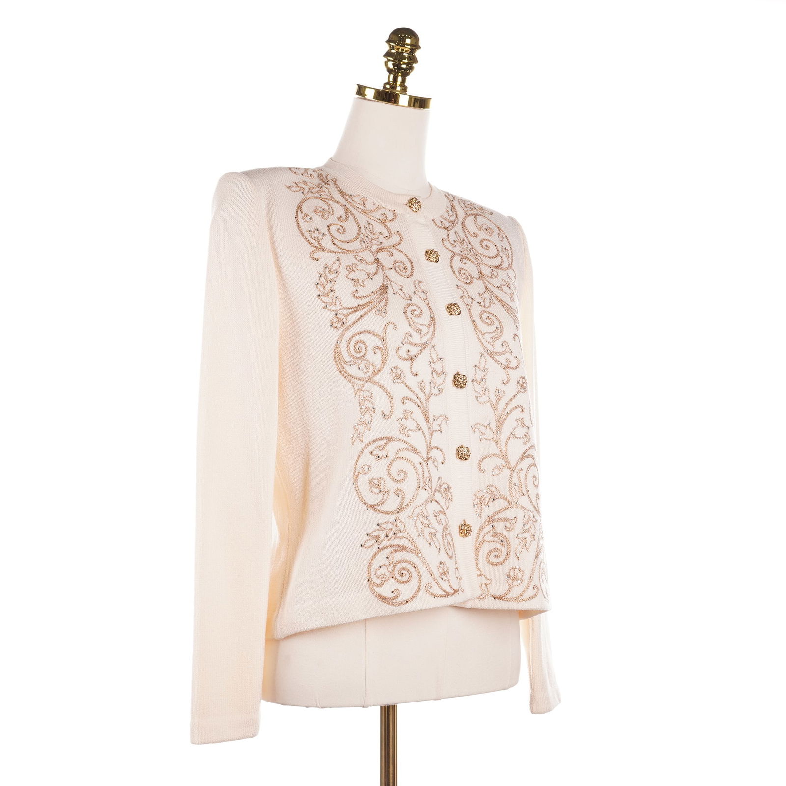 St. John Evening by Marie Gray Off-White Cardigan with Gold Embroidery (1 of 6)
