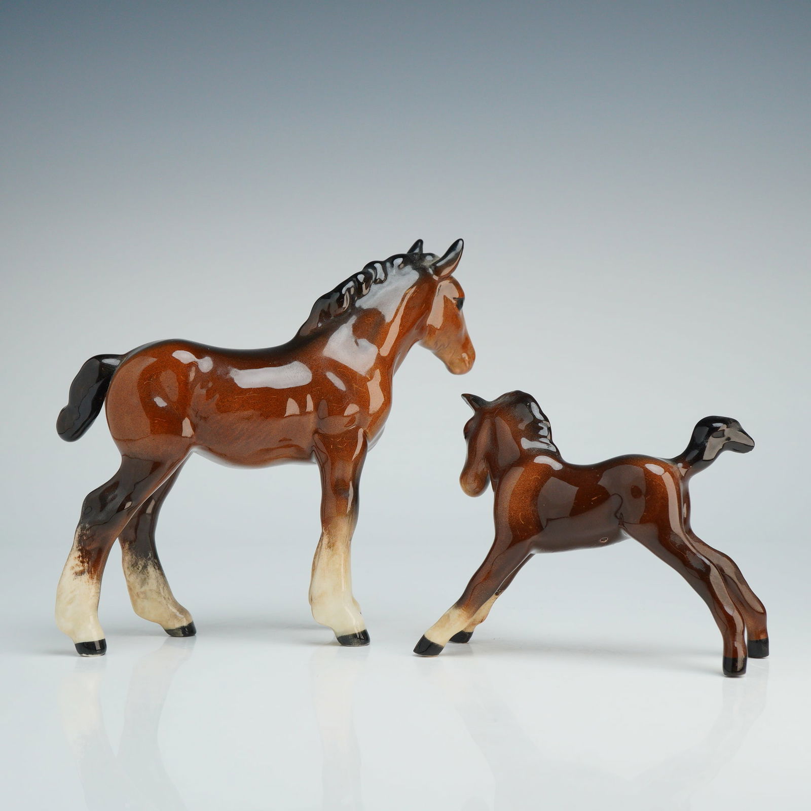 2pc Beswick Porcelain Shire Horse Figurines, Stallion & Foal (1 of 4)