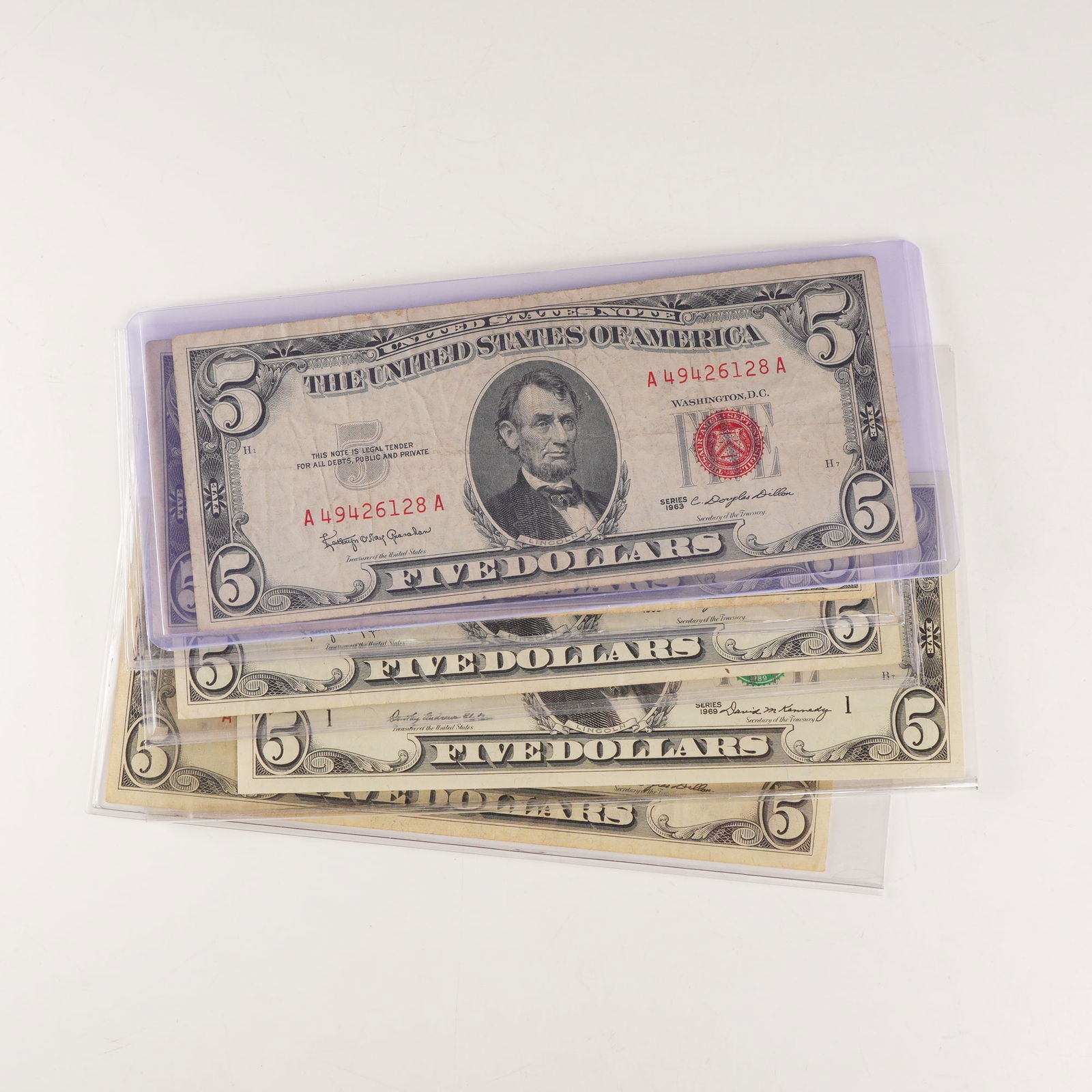 5pc 1963 and 1969 U.S. $5 Notes Silver Certificates (1 of 4)