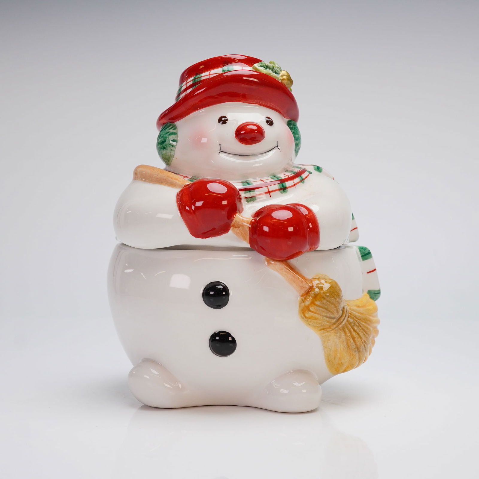Fitz and Floyd Plaid Christmas Snowman Lidded Candy Jar (1 of 5)