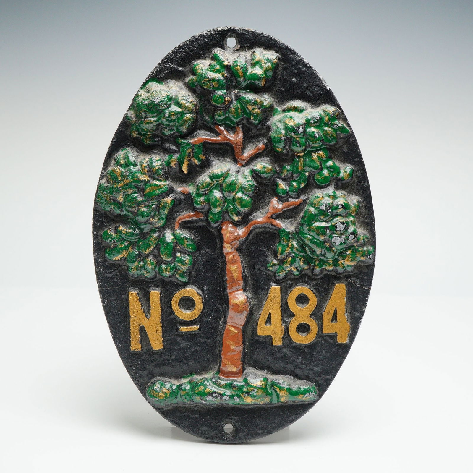 Mutual Assurance Green Tree Cast Metal Fire Mark Plaque: This cast metal wall plaque represents the historic Mutual Assurance Company of Philadelphia known as the Green Tree and is a later fire mark style piece modeled after the classic eighteenth and ninet