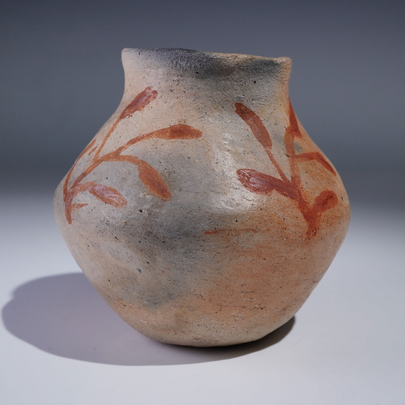 Hand Painted Redware Pot with Leaf Motif (1 of 4)