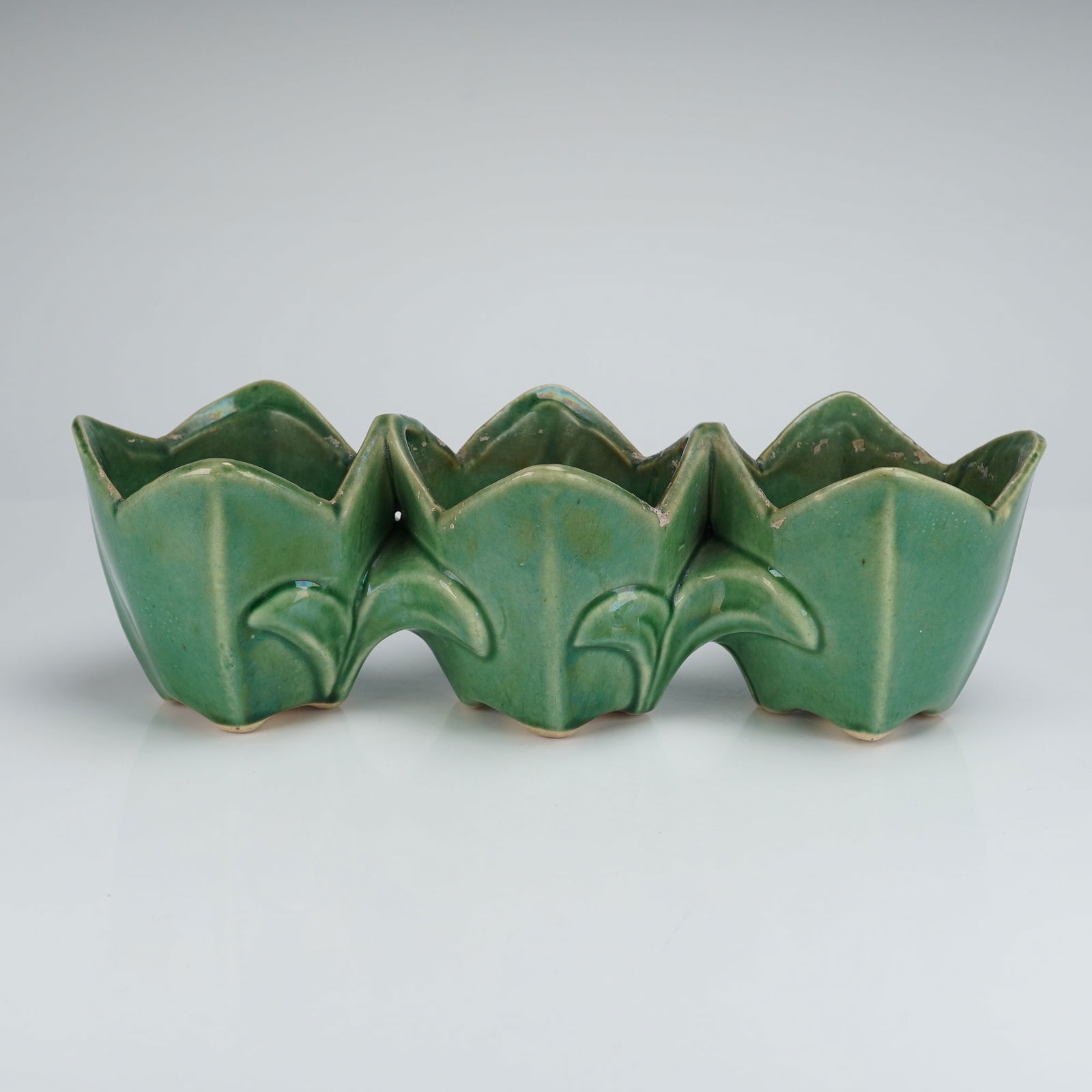 McCoy Green Pottery Triple Tulip Planter (1 of 5)