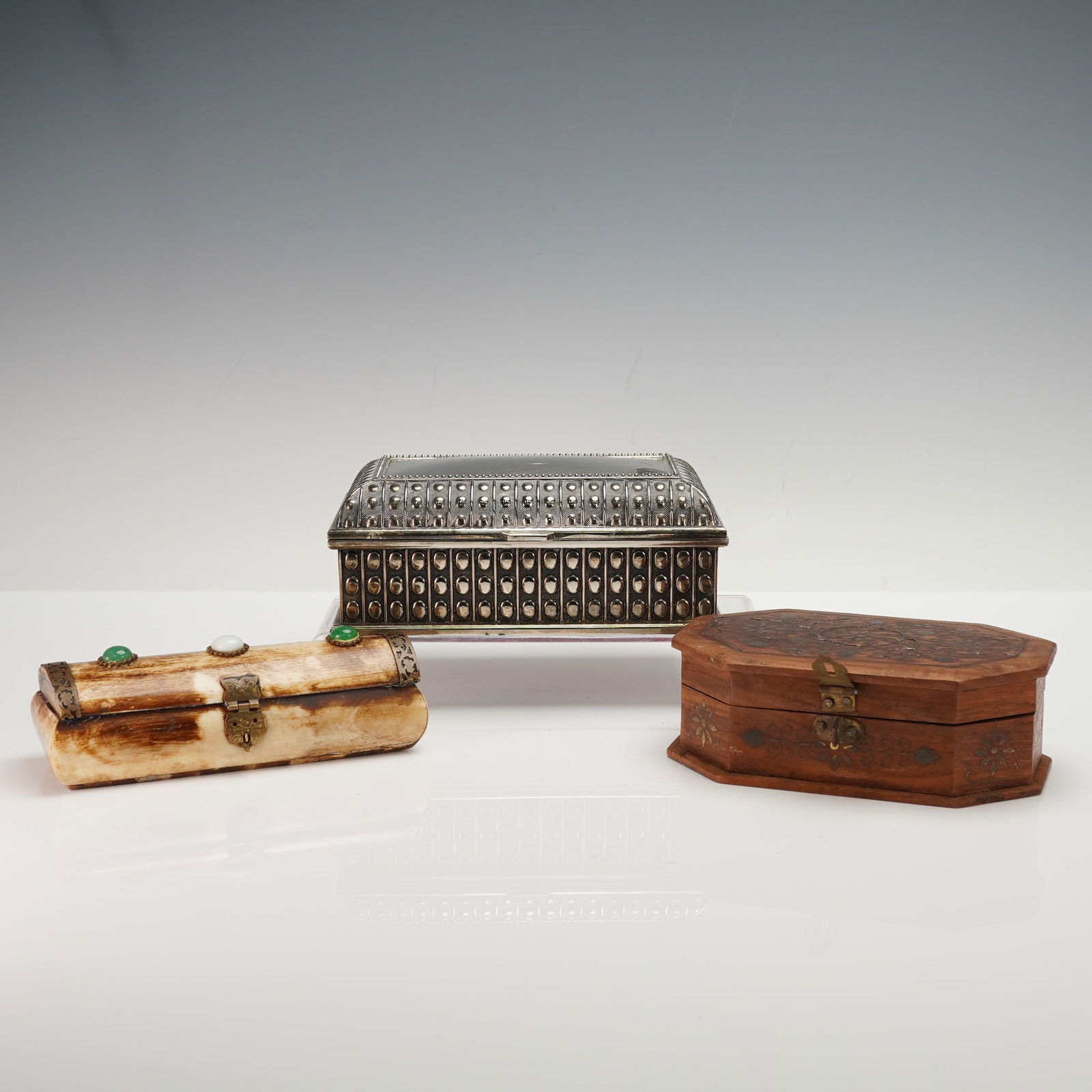 3pc Davco Silver-Plated, Wood, and Bone Decorative Boxes (1 of 5)
