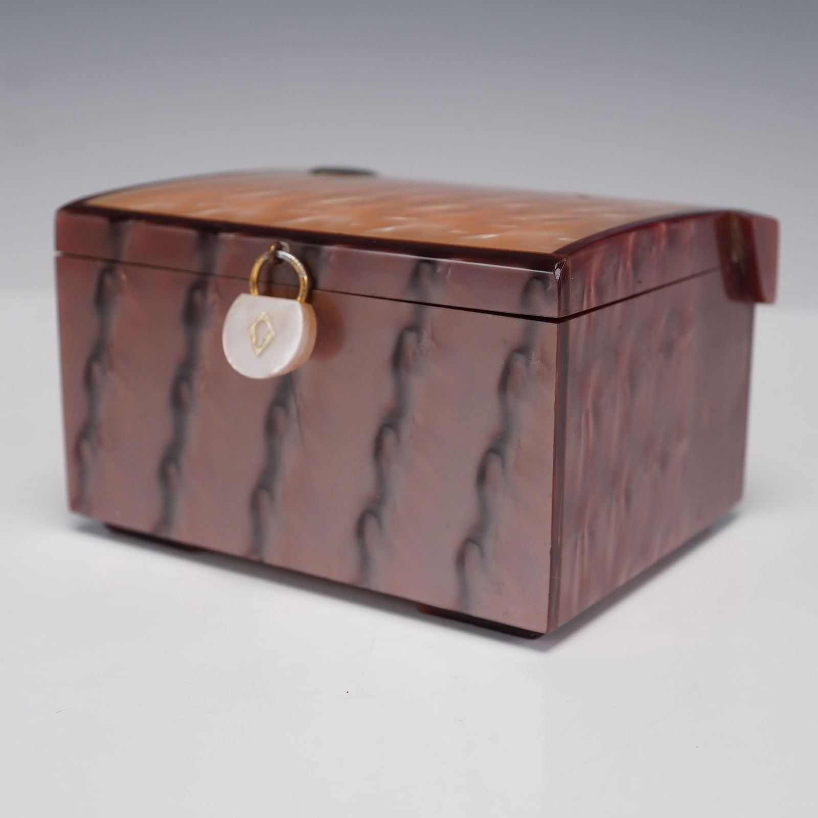 Art Deco Lucite Treasure Box, Faux Tortoiseshell with Velvet Interior (1 of 6)