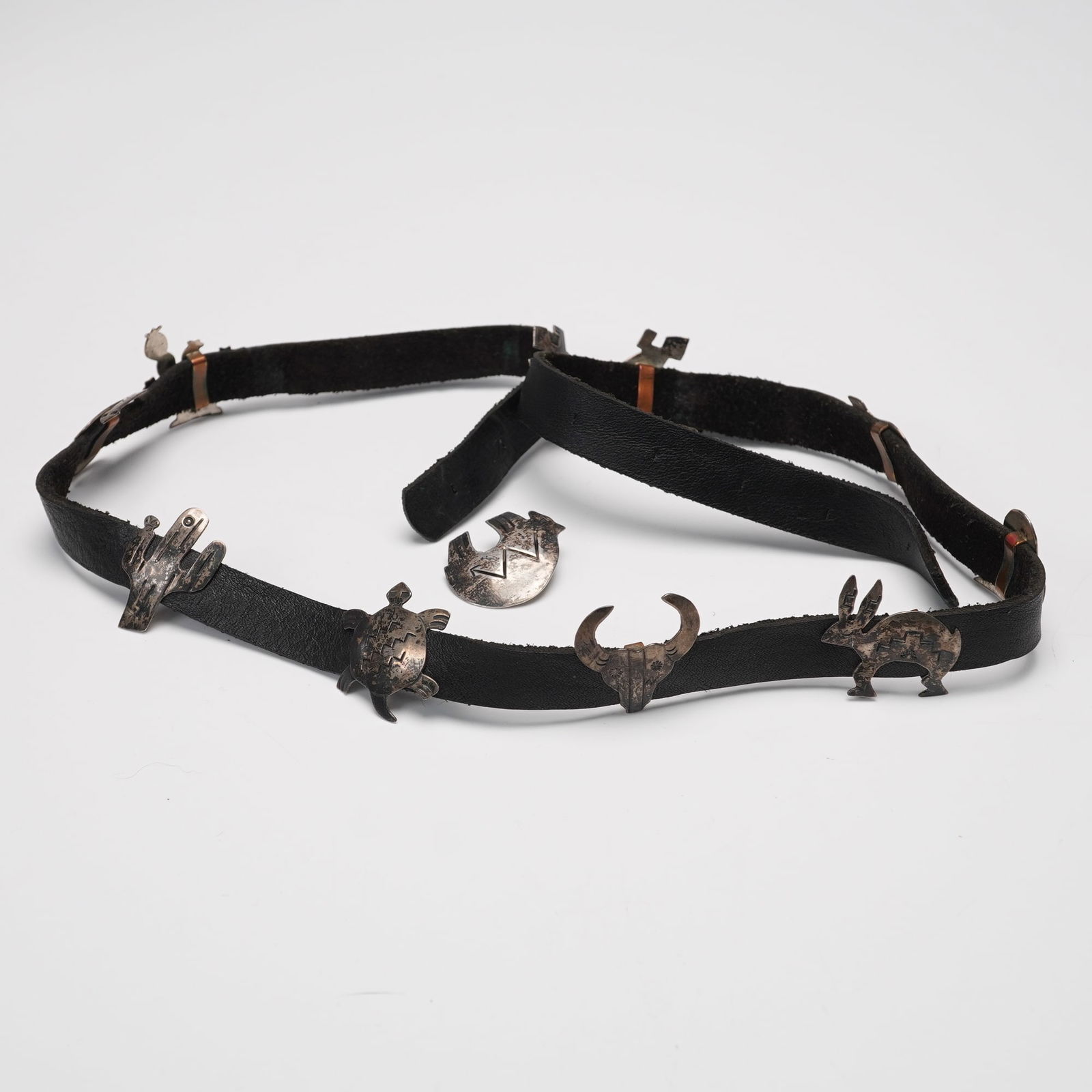 E. Willie Native American Leather Belt with Sterling Silver Figural Accents (1 of 4)