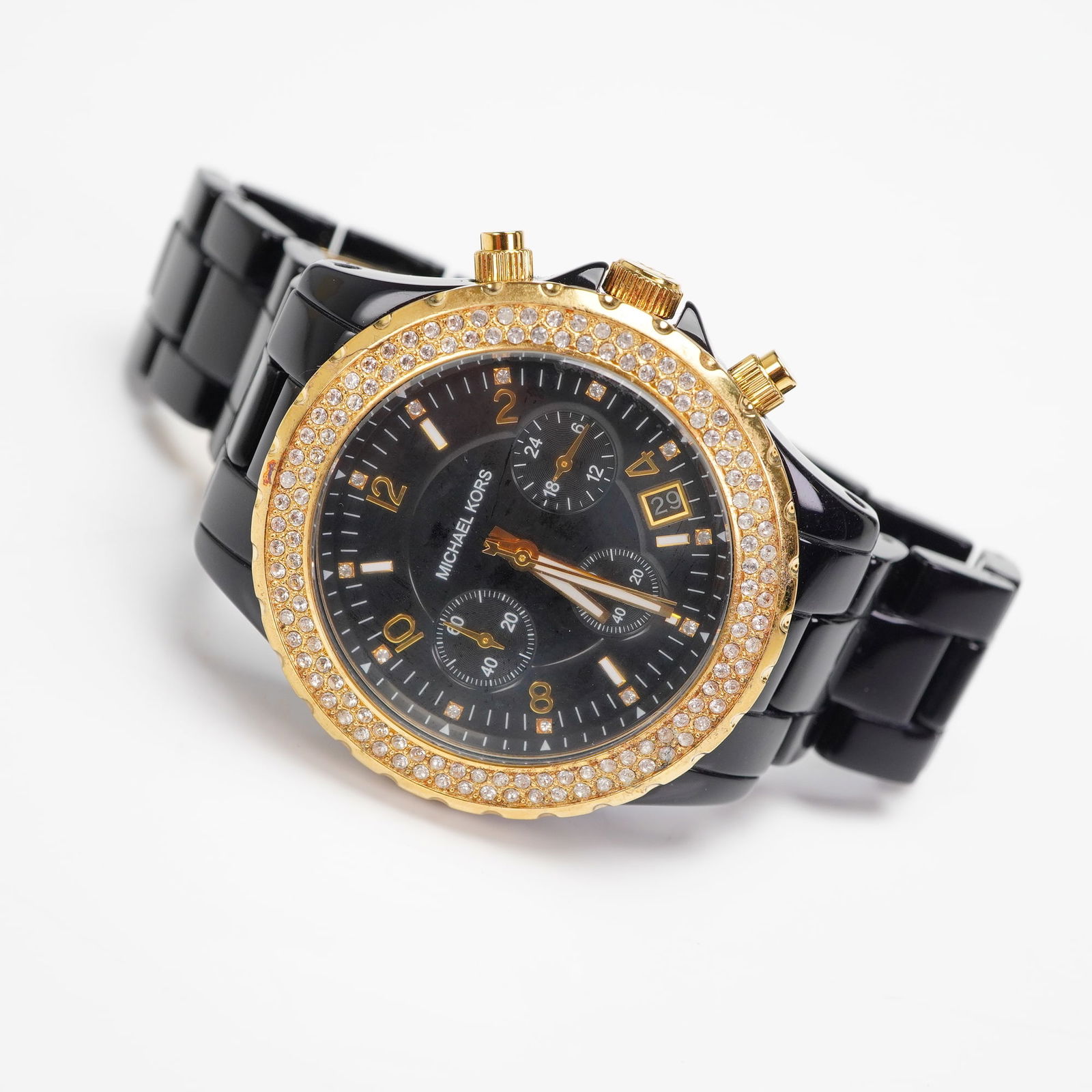 Michael Kors Madison MK5301 Black Acetate Pave Chronograph Watch (1 of 5)