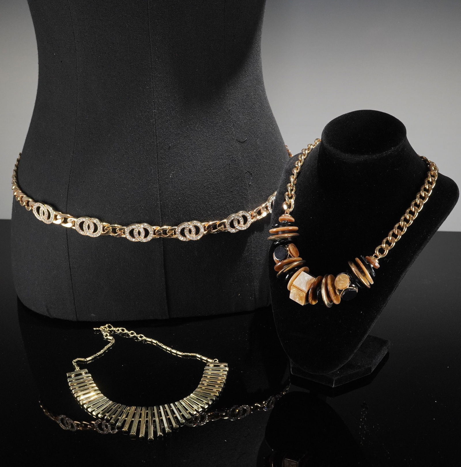 A Trio of ALDO Gold-Tone Costume Jewelry, Including Belt and Necklaces (1 of 4)