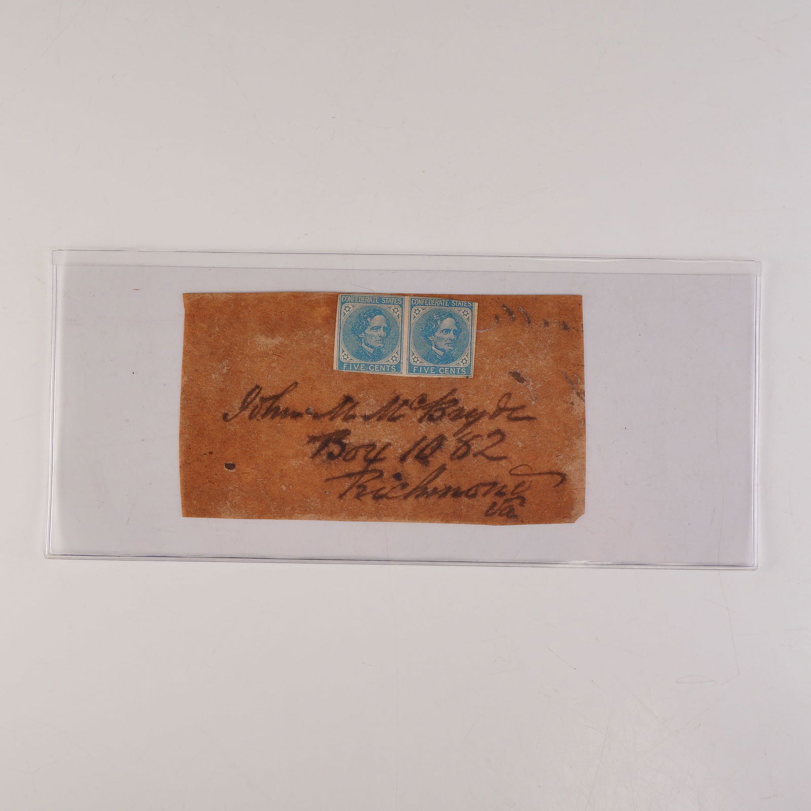 Confederate States Envelope with Pair of 5-Cent Blue Stamps, Richmond VA (1 of 3)