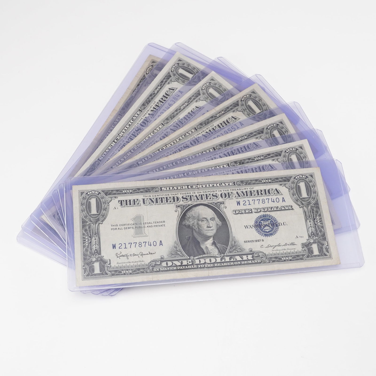 7pc 1957, 1957 A&B U.S. Silver Certificate One Dollar Notes (1 of 4)