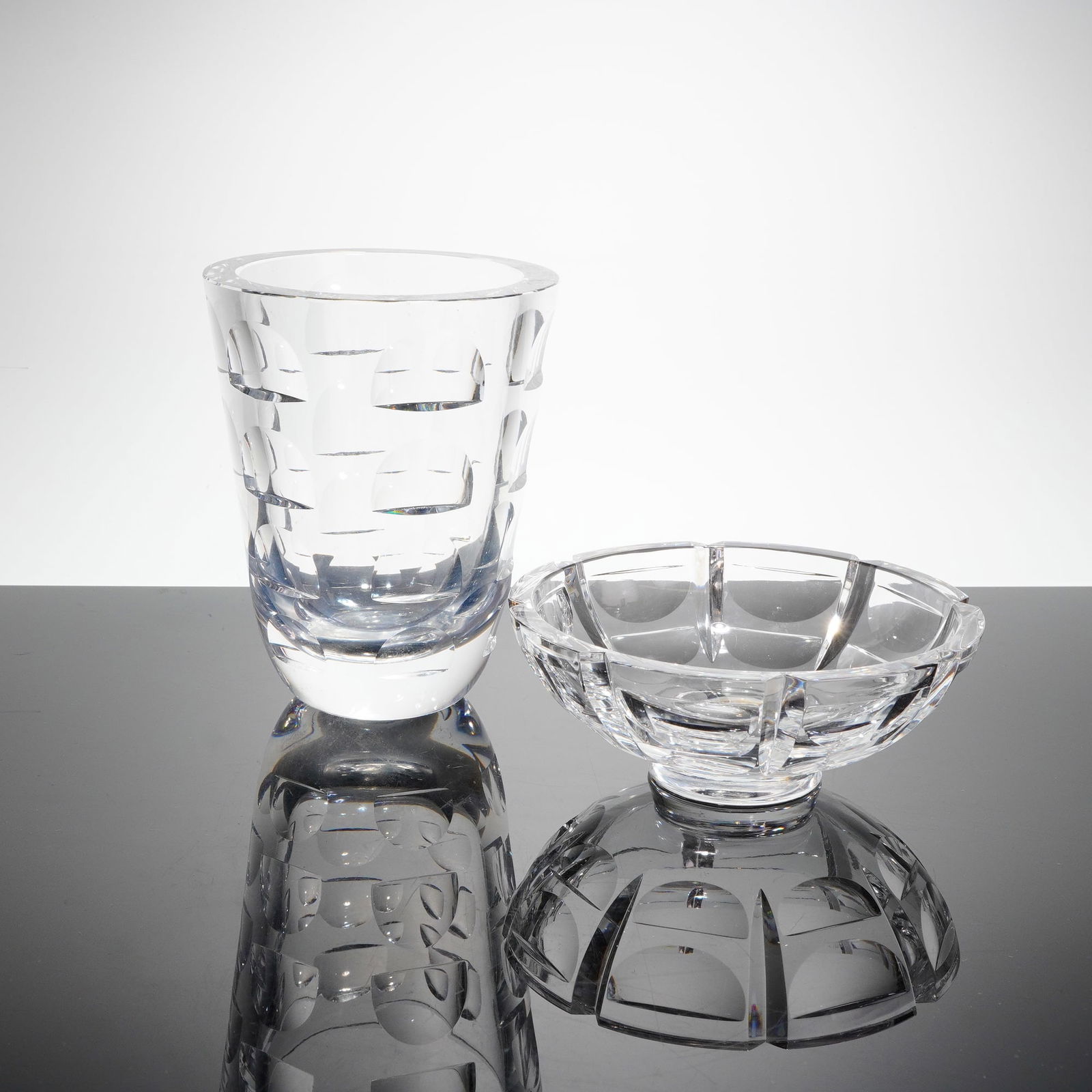 Pair of Orrefors by Simon Gate Tusen Fonster Crystal Vase and Bowl (1 of 5)
