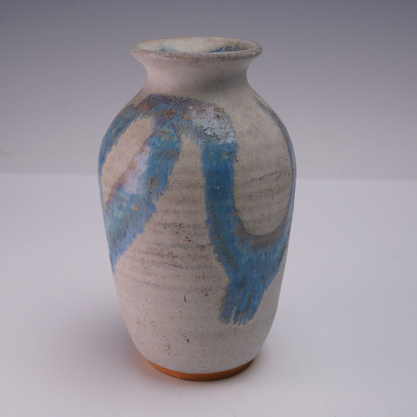 Studio Pottery Stoneware Vase with Blue Streaked Glaze (1 of 6)