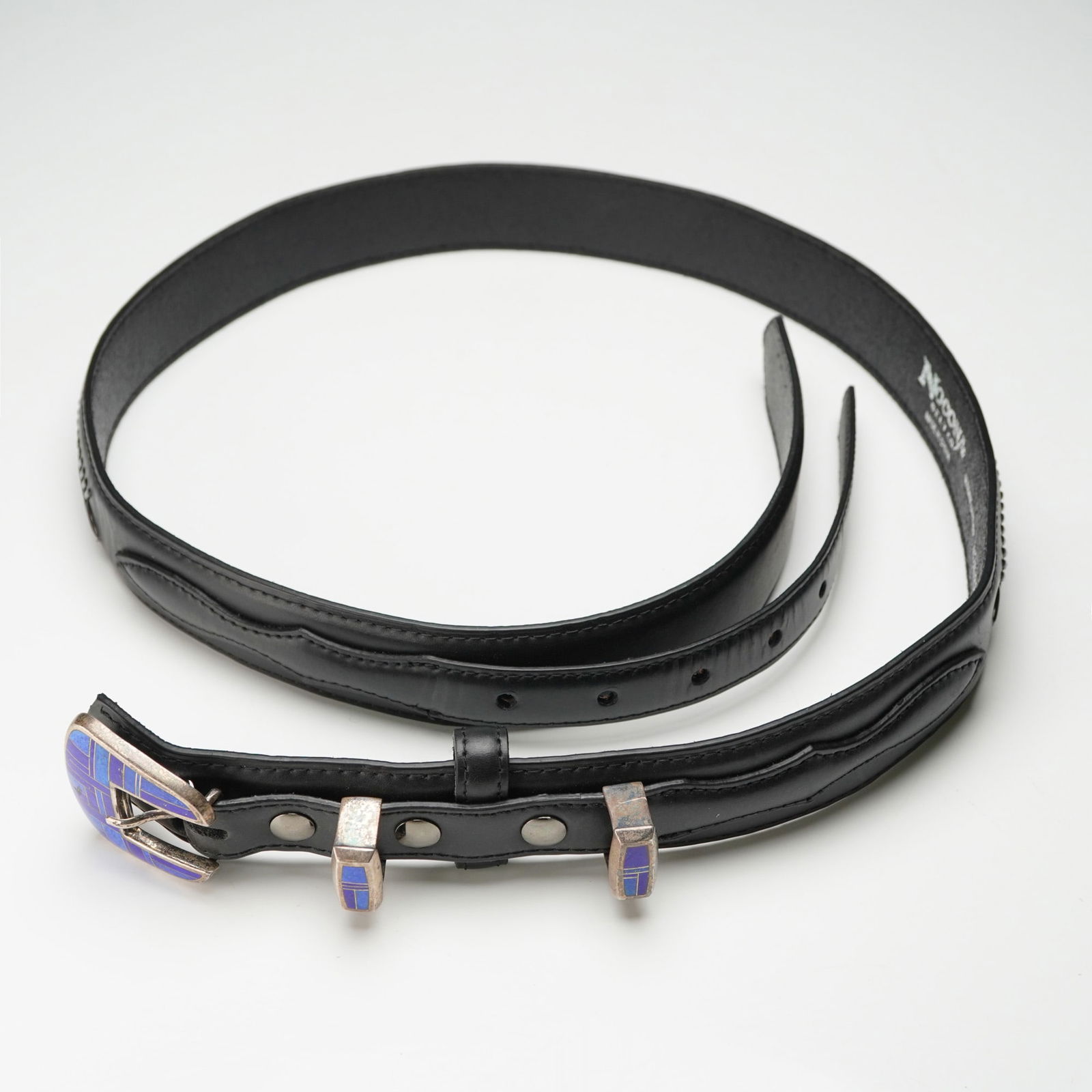 Nocona Belt Co. Sterling Silver Mosaic Inlay Genuine Leather Ranger Belt (1 of 5)