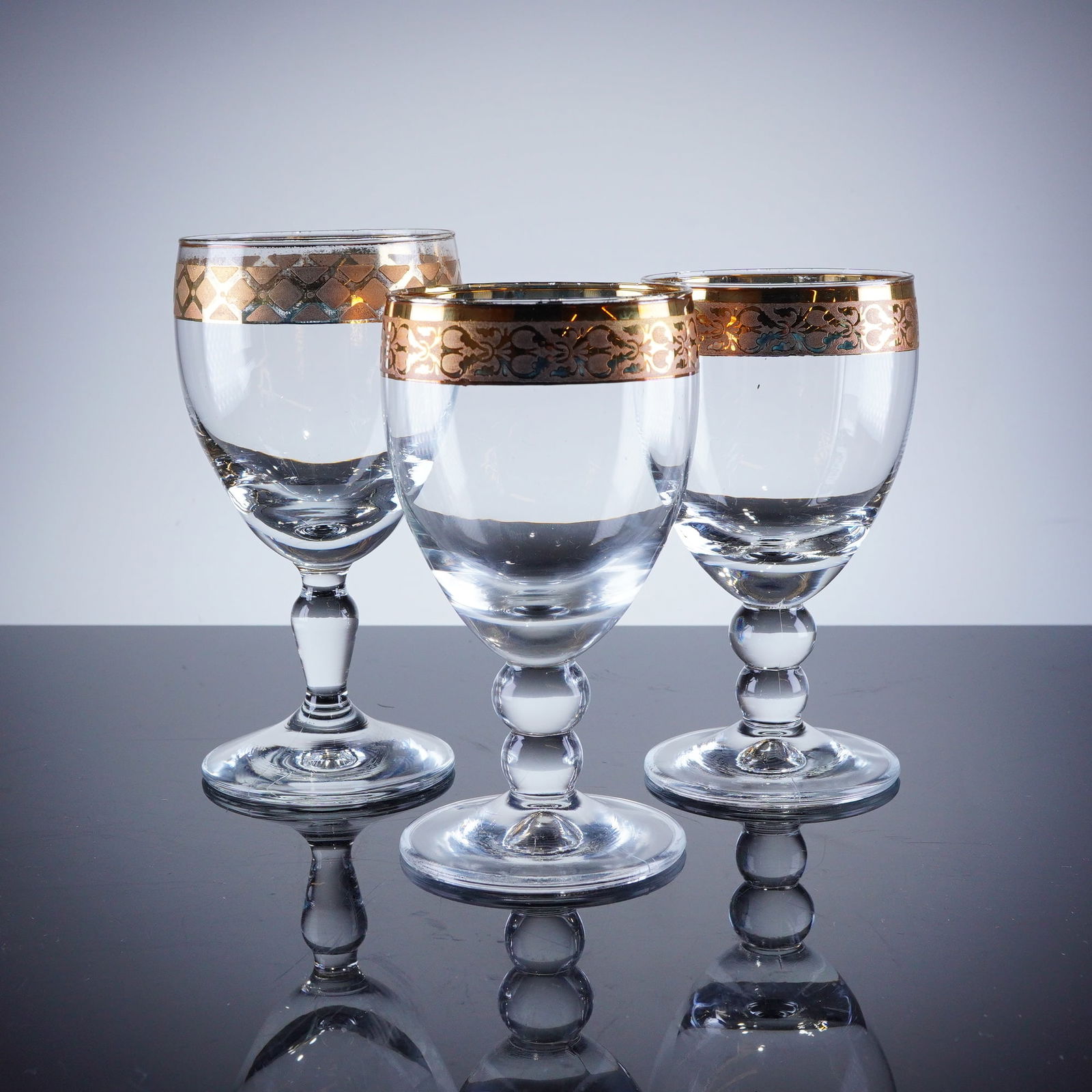 3pc Gold Rim Crystal Wine Glasses (1 of 3)