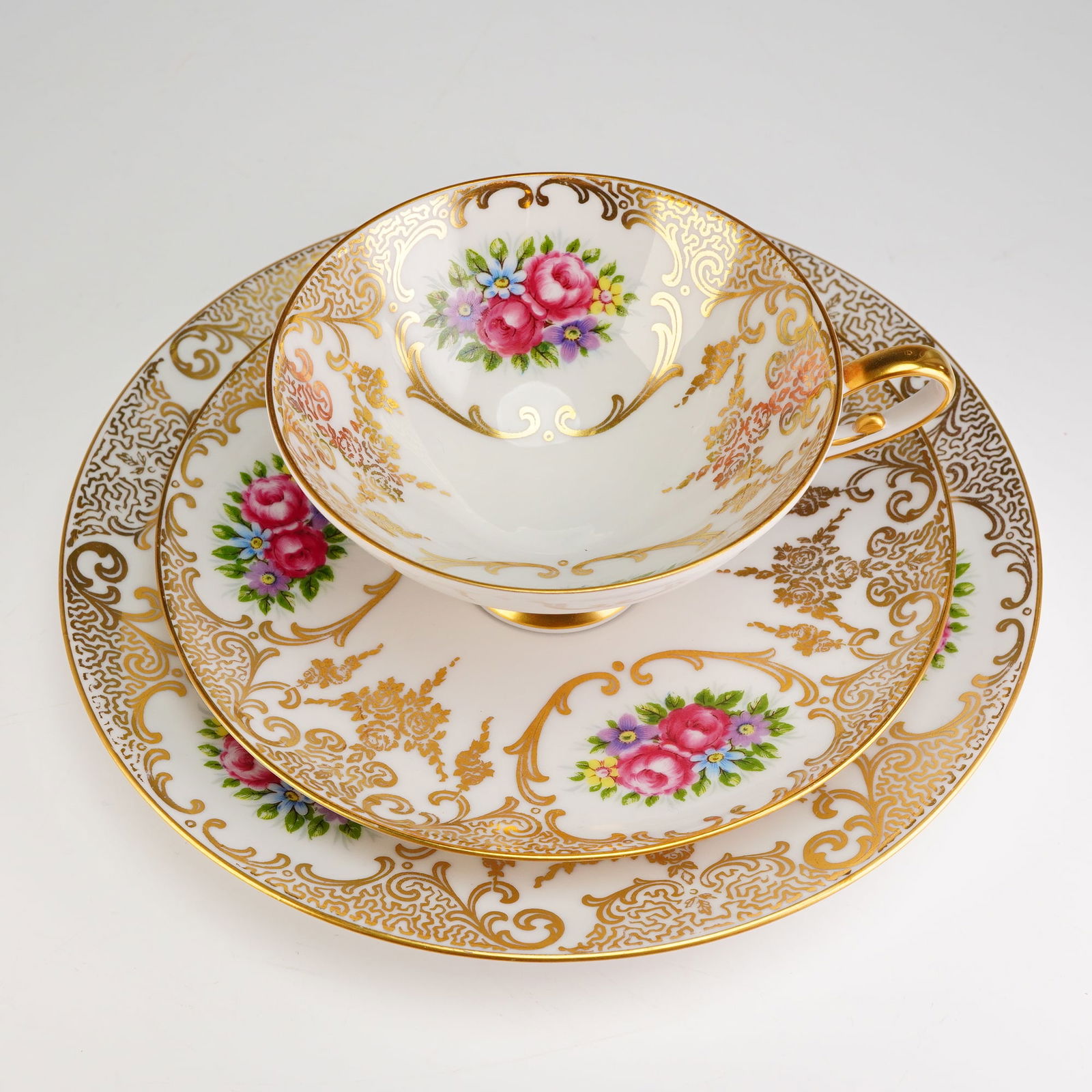 AK Kaiser Porcelain Trio Tea Set, Gilt Floral (1 of 4)