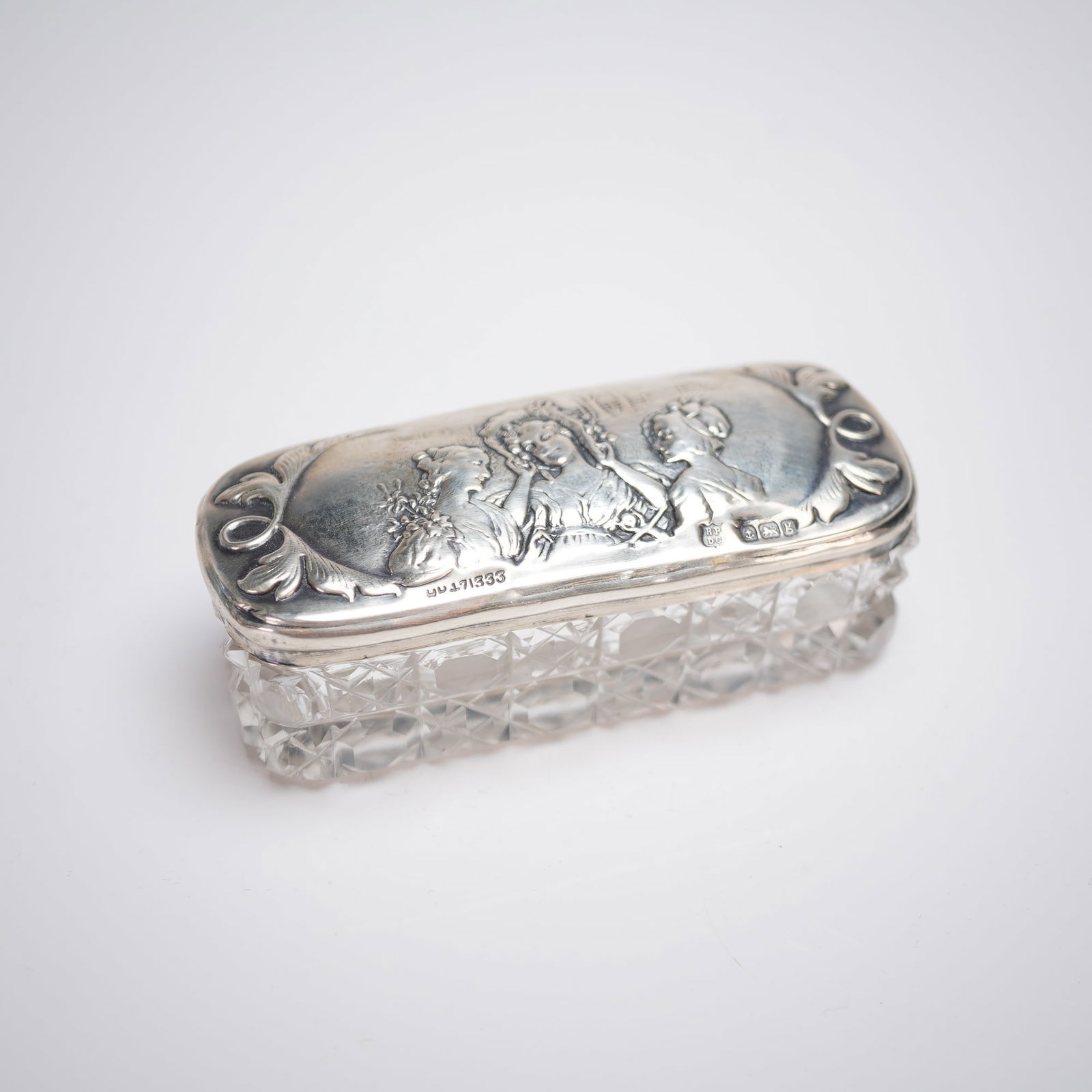 English Engraved Sterling Silver and Cut-Glass Keepsake Box (1 of 4)