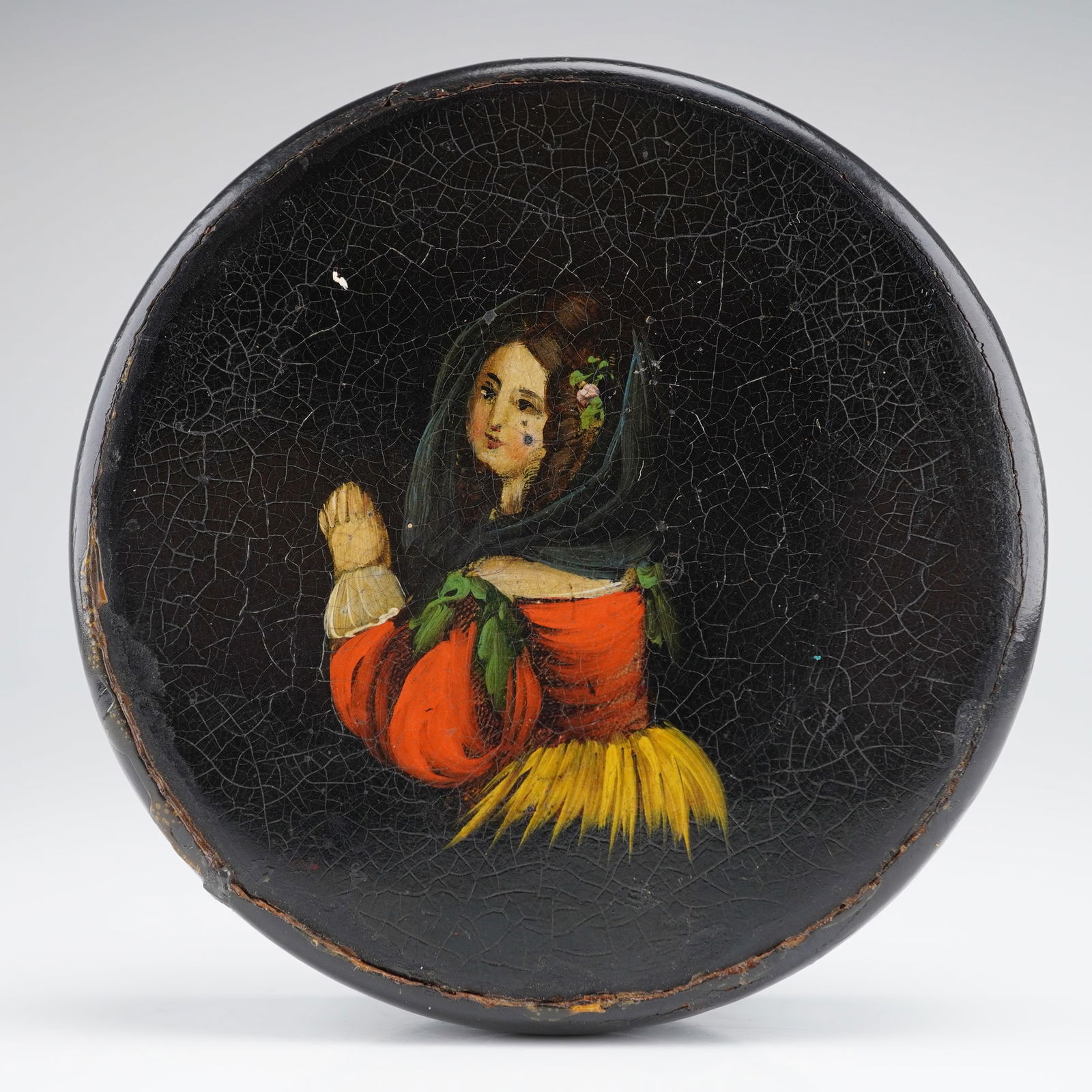 Victorian Lacquered Wood Snuff Box with Hand-Painted Miniature Portrait (1 of 4)