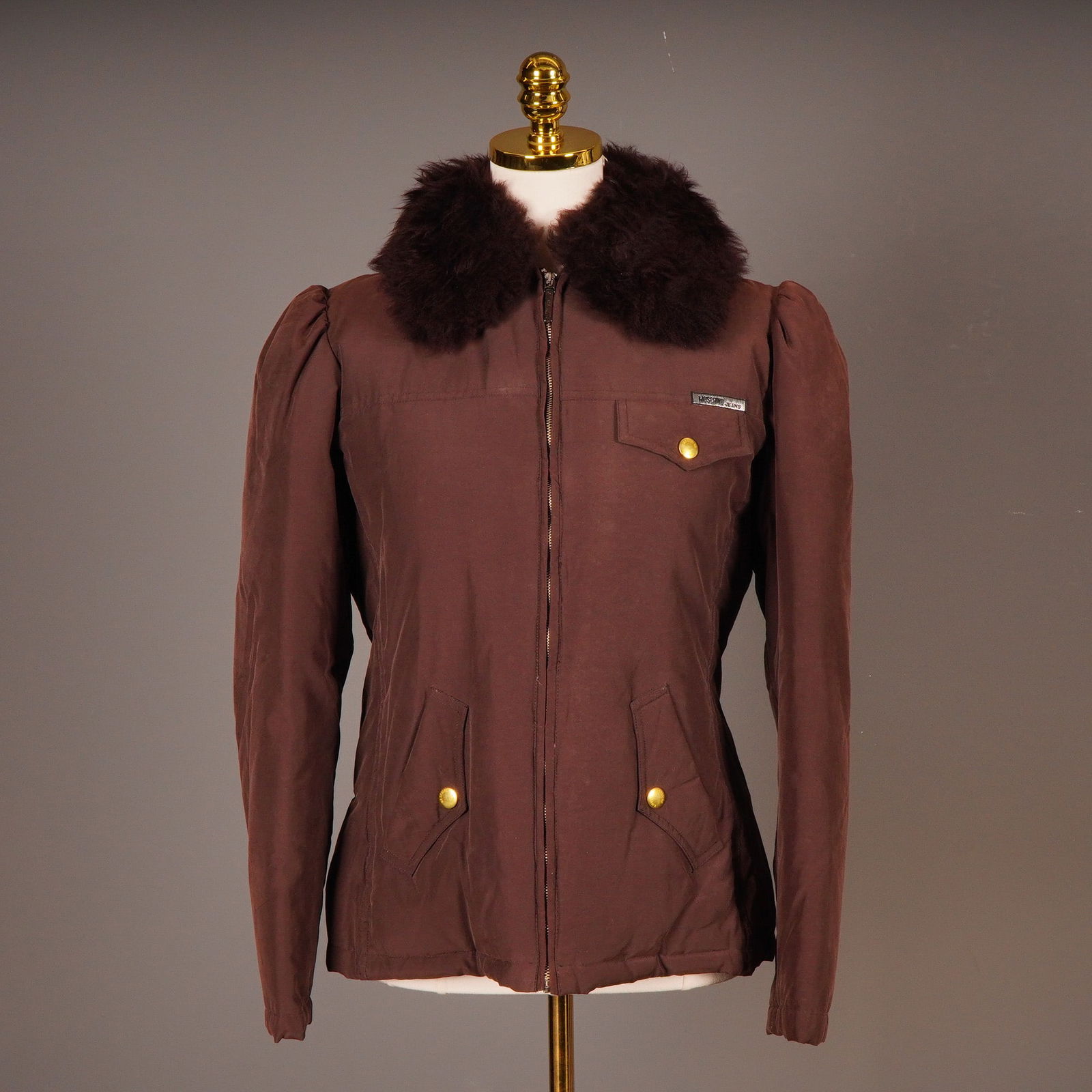 Vintage Moschino Jeans Brown Aviator-Style Jacket with Faux Fur Collar (1 of 6)