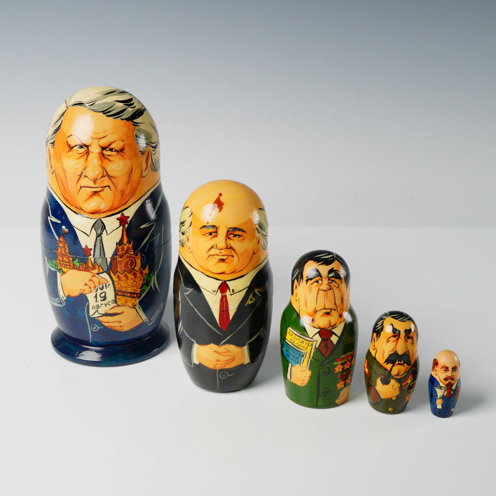 A Set of 5 Russian Political Leaders Caricature Matryoshka Nesting Dolls (1 of 4)