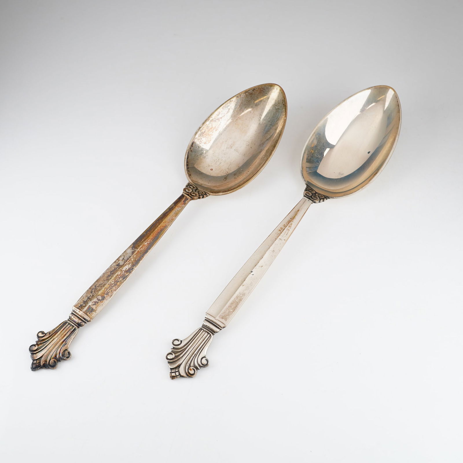 2pc Georg Jensen Sterling Silver Dessert/Oval Soup Spoons, Acanthus (1 of 4)