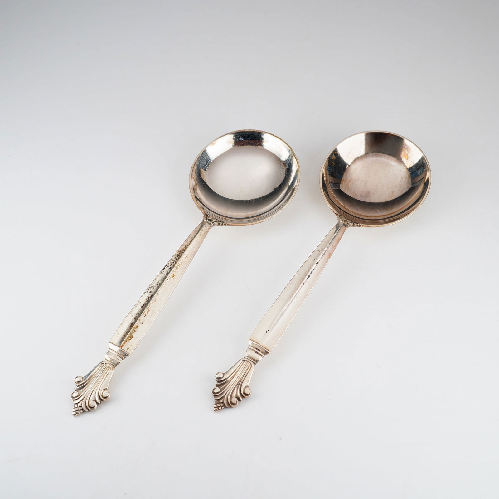 2pc Georg Jensen Sterling Silver Round Bouillon Soup Spoons, Acanthus (1 of 5)